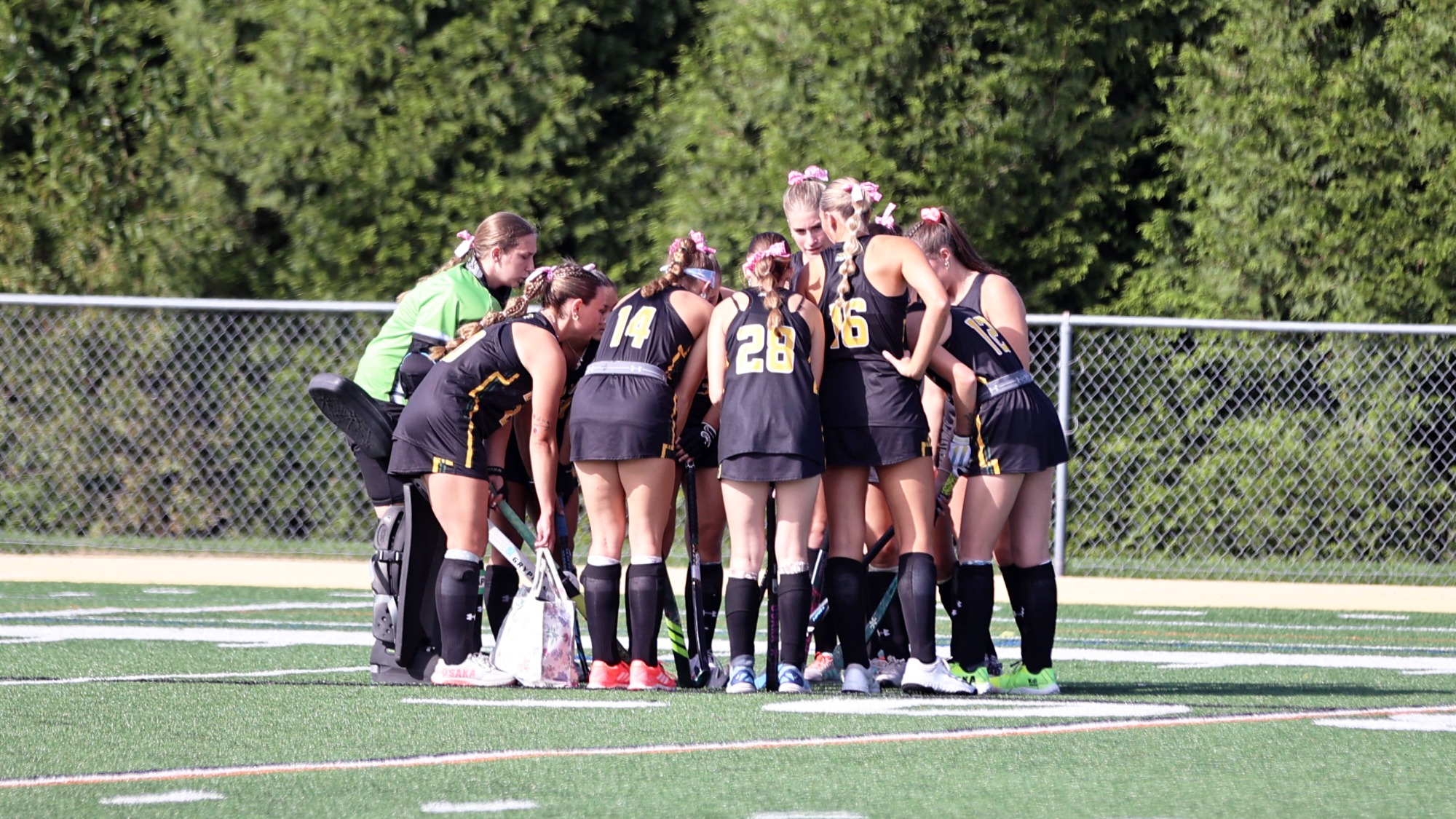 Field hockey in pregame huddle vs. Misericordia 