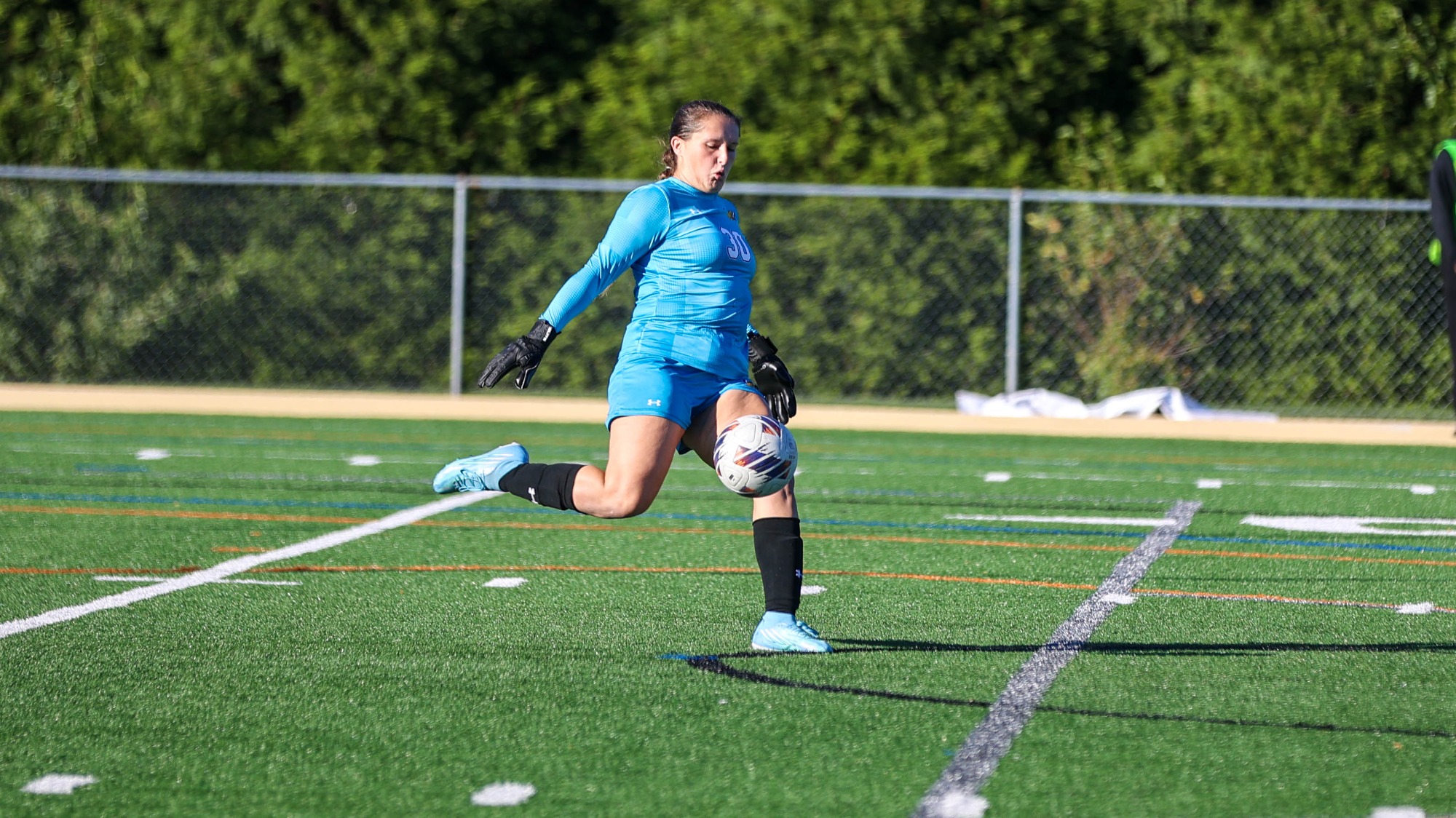 Dekota Barthold playing soccer against DeSales