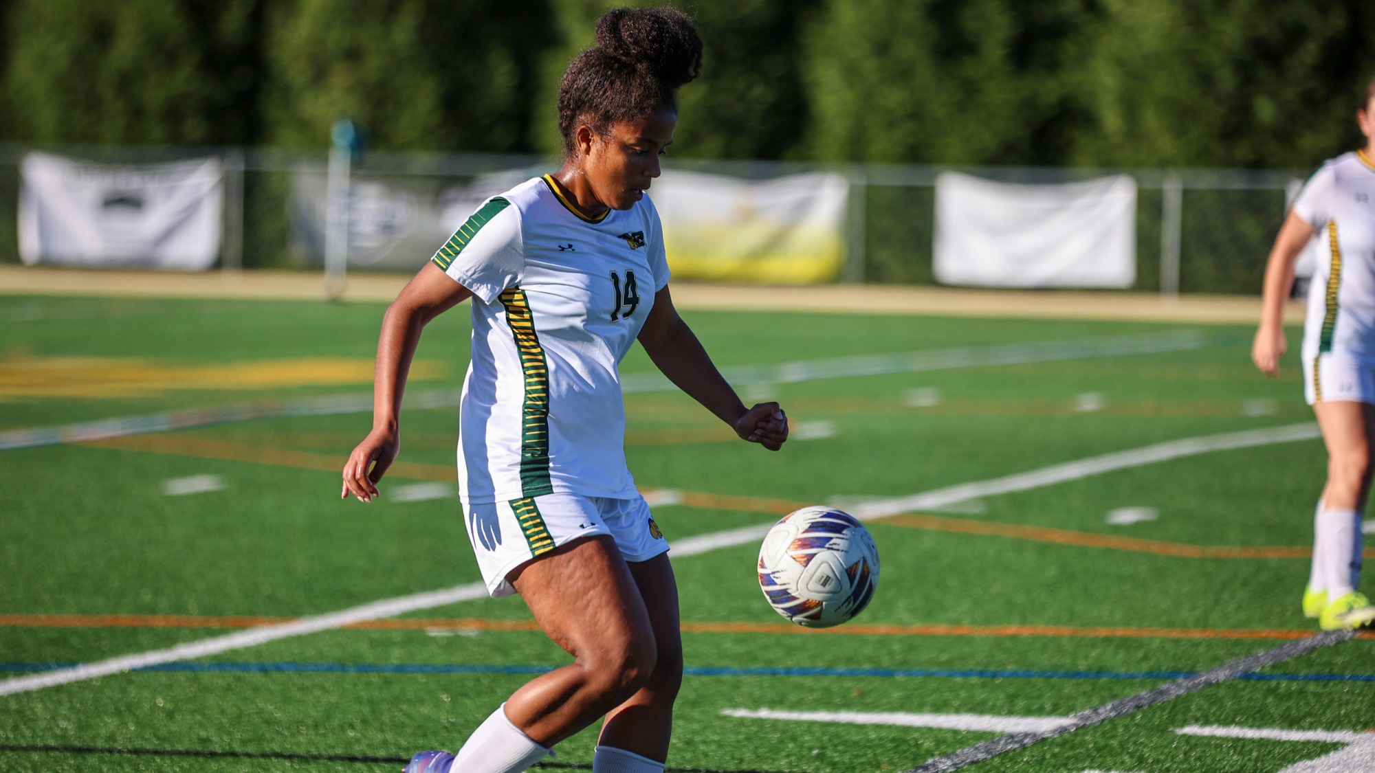 Piper Jones playing soccer against DeSales