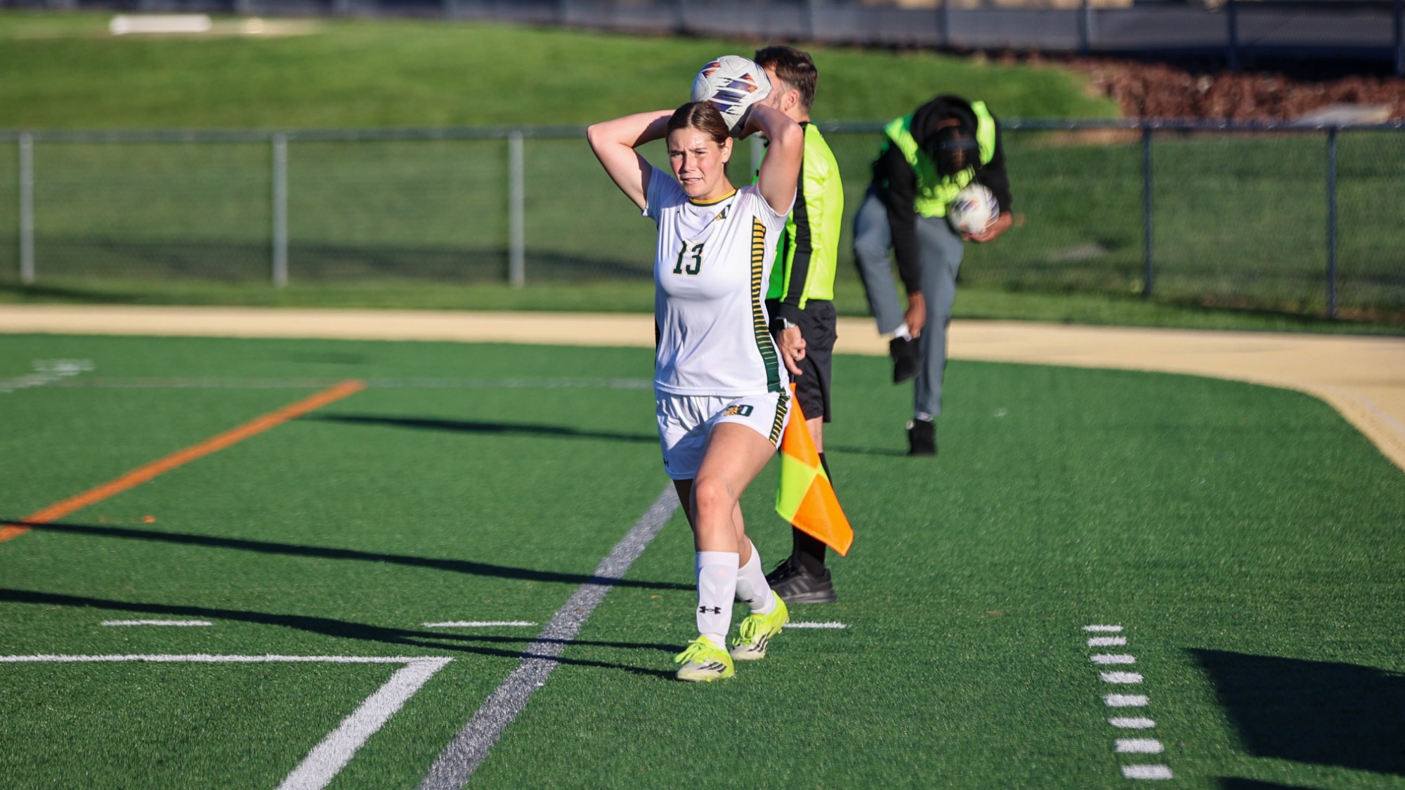 Elizabeth Oresto playing soccer against DeSales