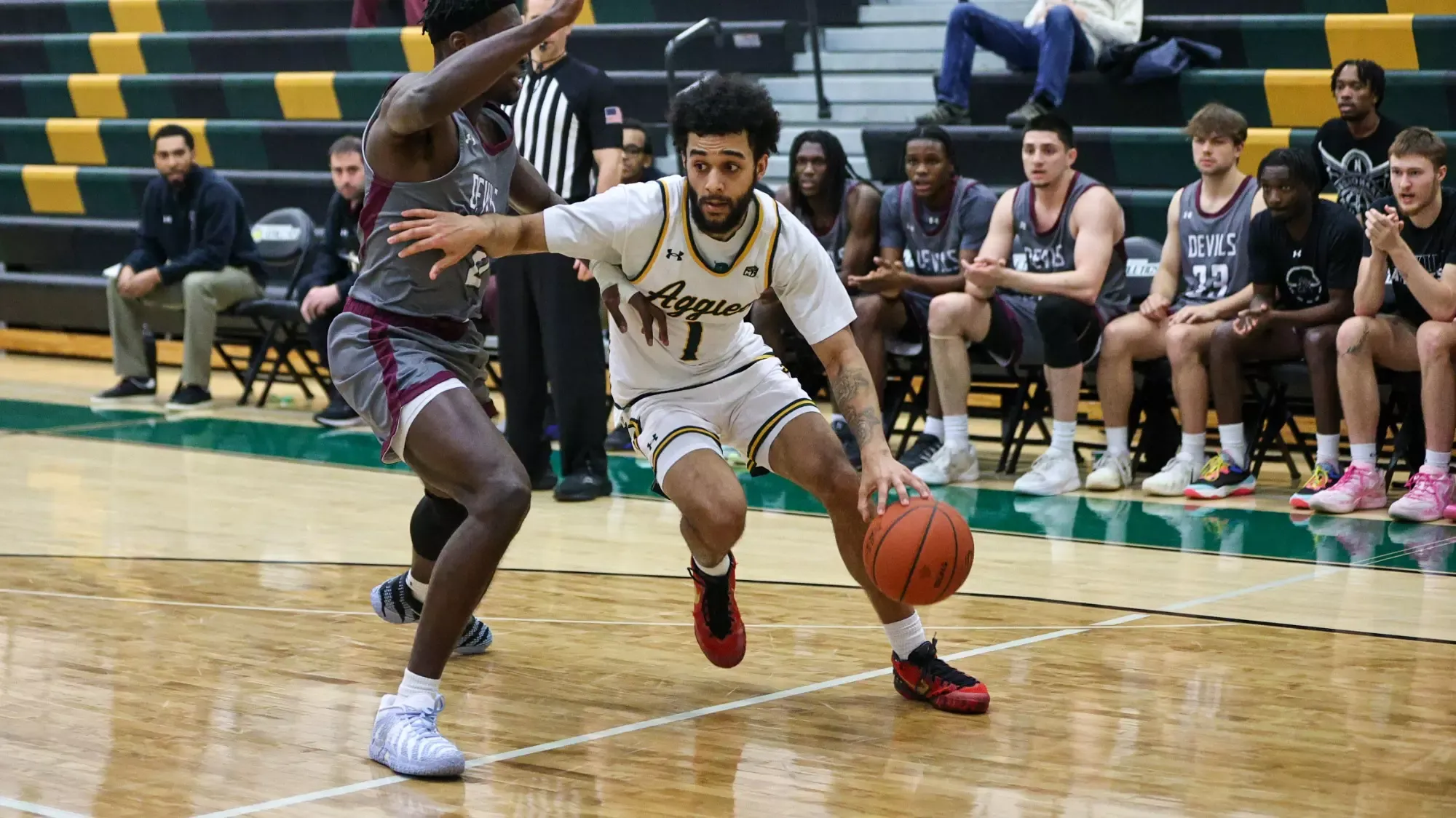 Mike Herrin playing basketball against FDU-Florham