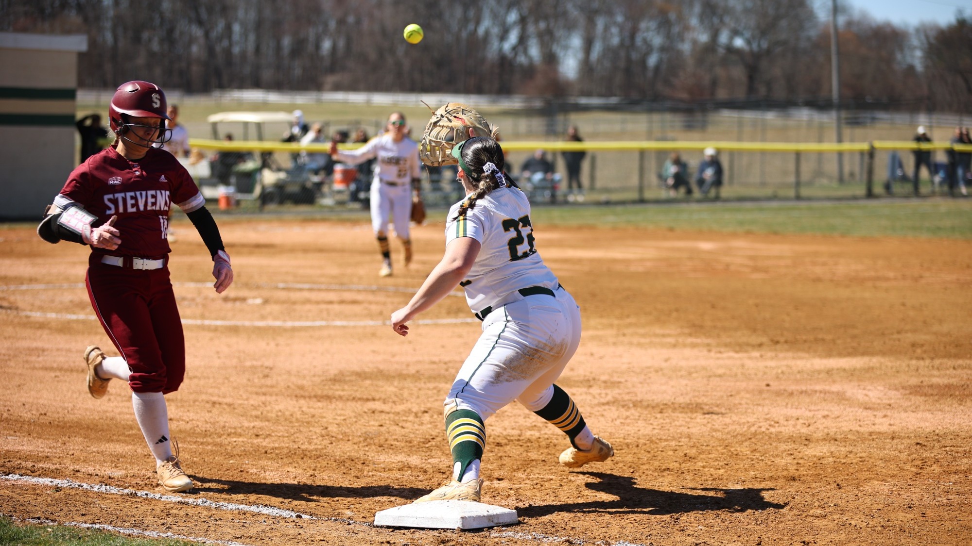 Madison Donnelly playing softball against Stevens