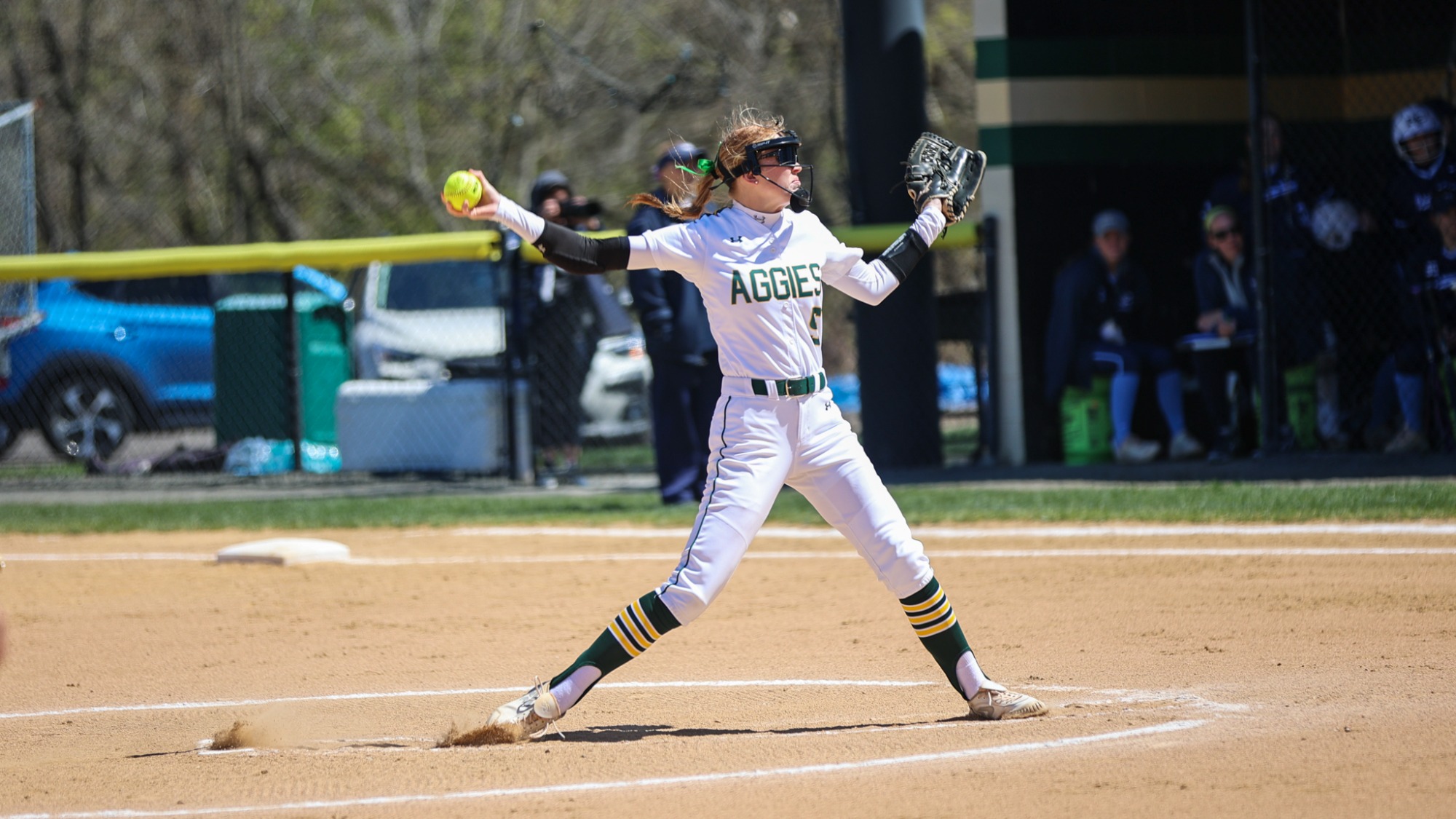Madison Karns playing softball against Lebanon Valley