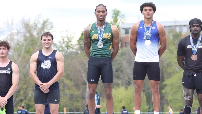 Victor Cruz Second Place Podium Shot at MAC Outdoor Championships 
