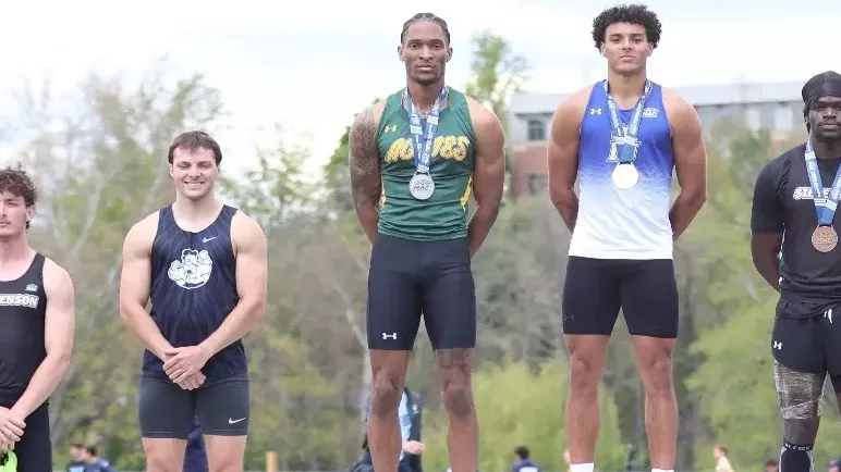 Victor Cruz Second Place Podium Shot at MAC Outdoor Championships 
