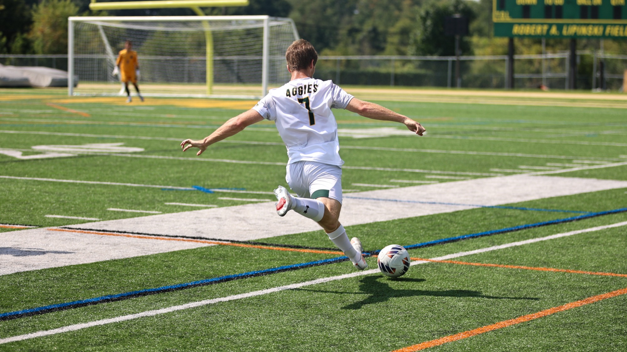 Elijah Purtle playing soccer against Stevenson