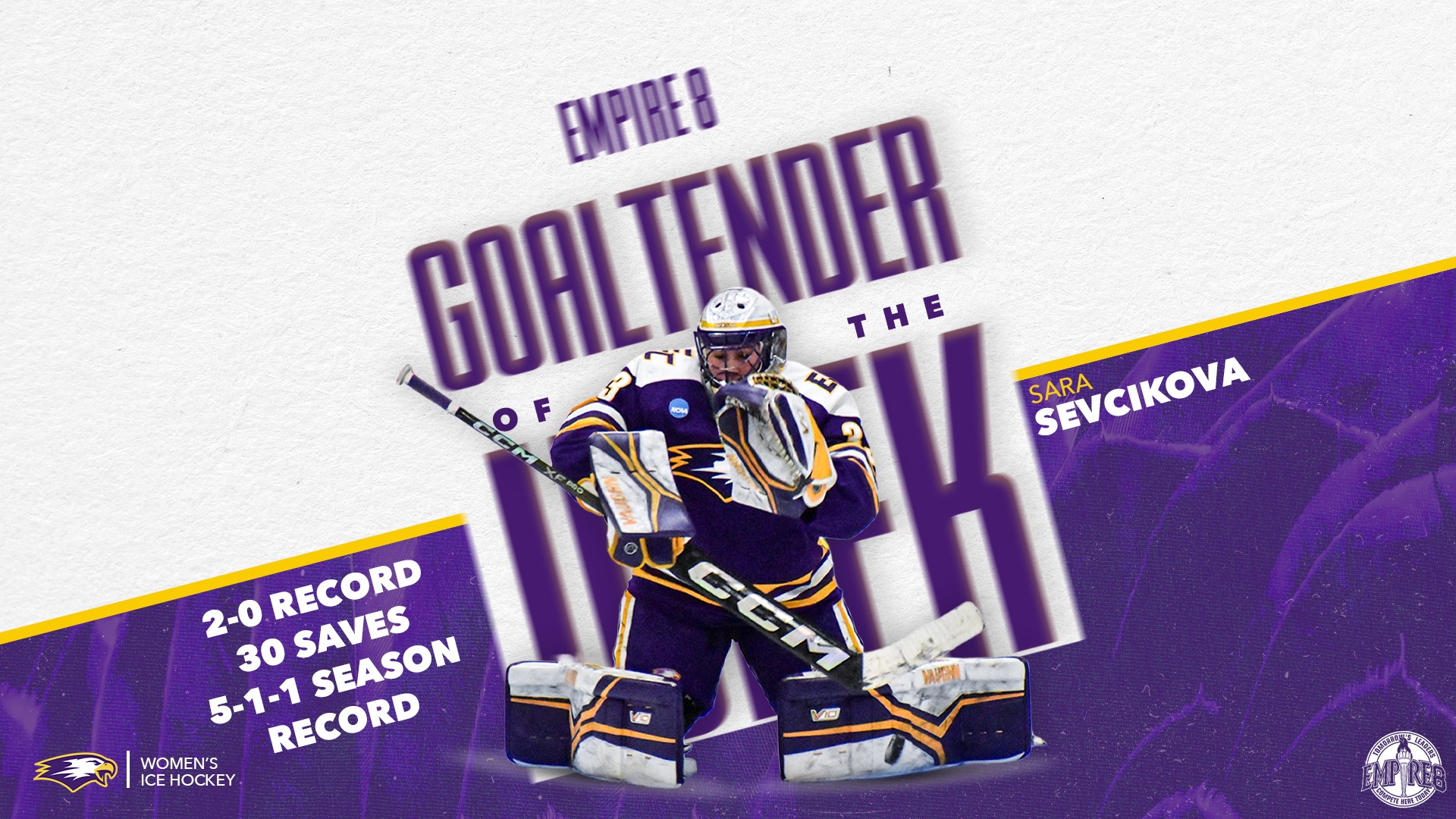 Sara Sevcikova, Empire 8 POTW, 11.24.25 WEB