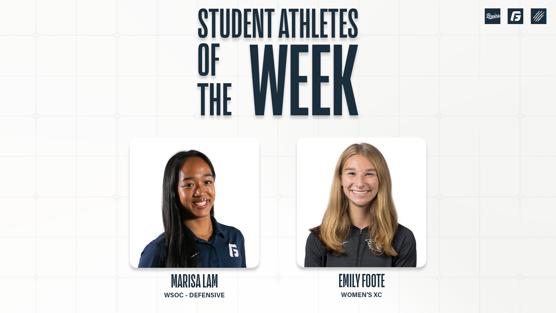 Marisa Lam and Emily Foote Smiling in NWC Student Athlete of the Week Graphic 