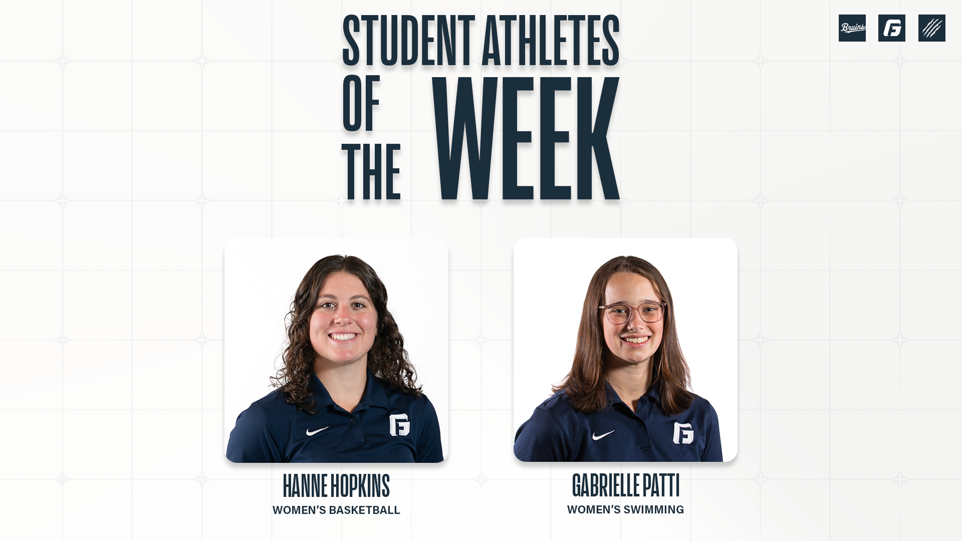 Student-Athlete of the Week graphic showing Hanne Hopkins and Gabrielle Patti as winners