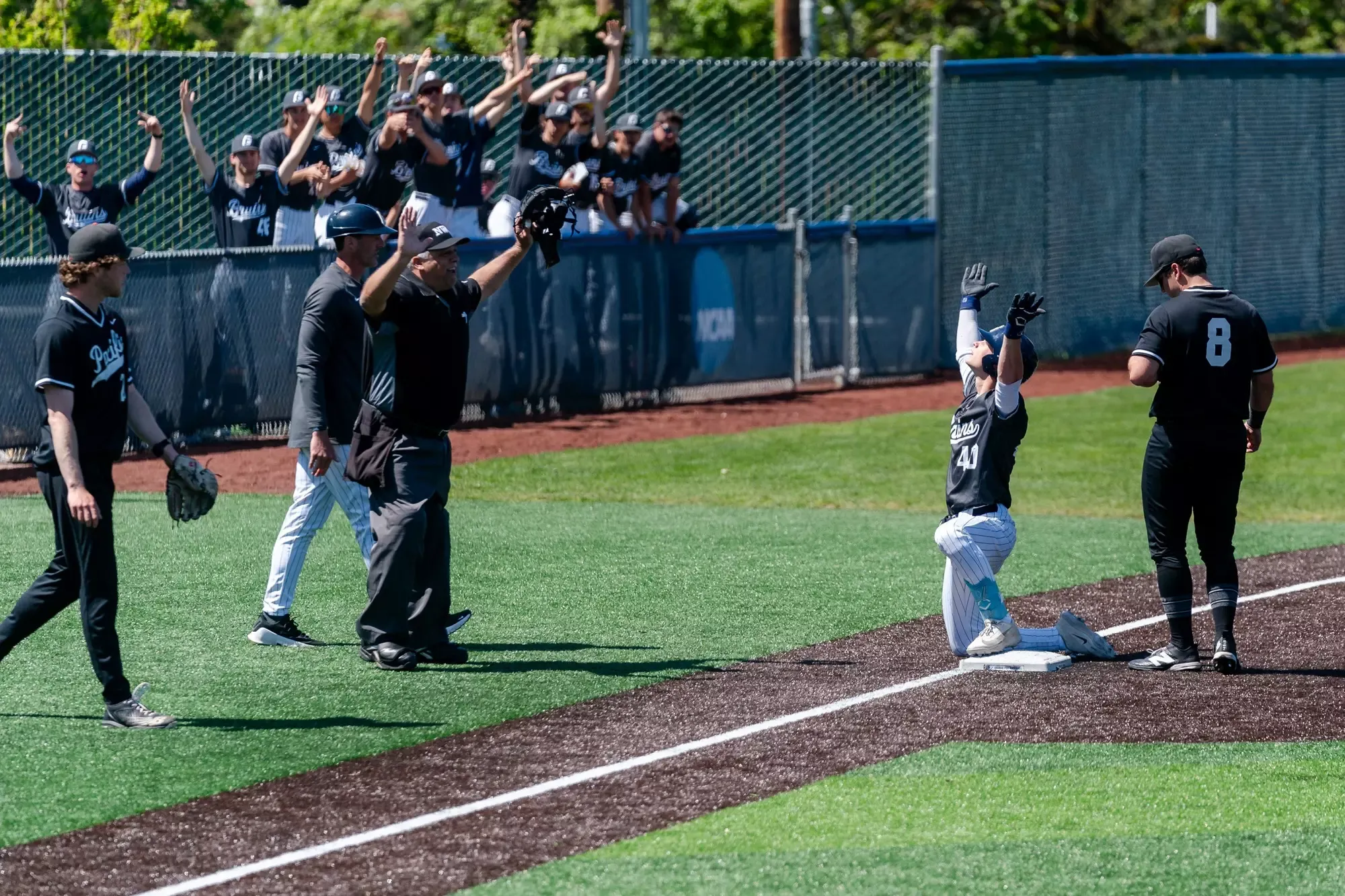 Adam Fulton celebrates a triple