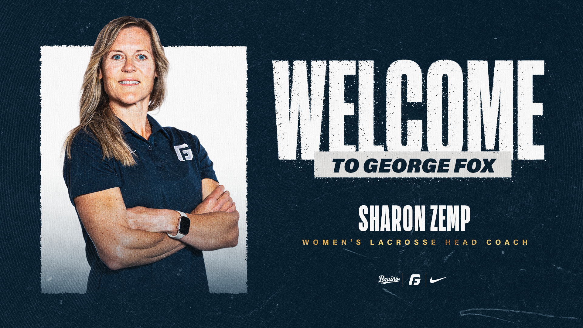 Graphic Welcoming Sharon Zemp to George Fox as women's lacrosse coach