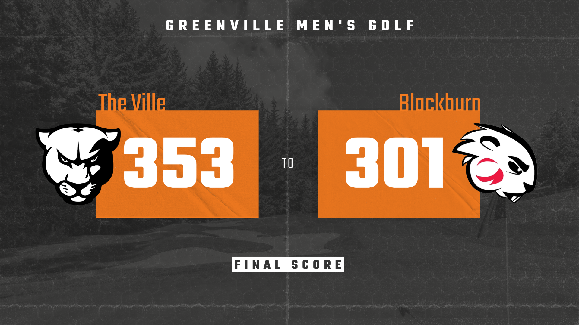 Graphic displaying men's golf scores vs blackburn 