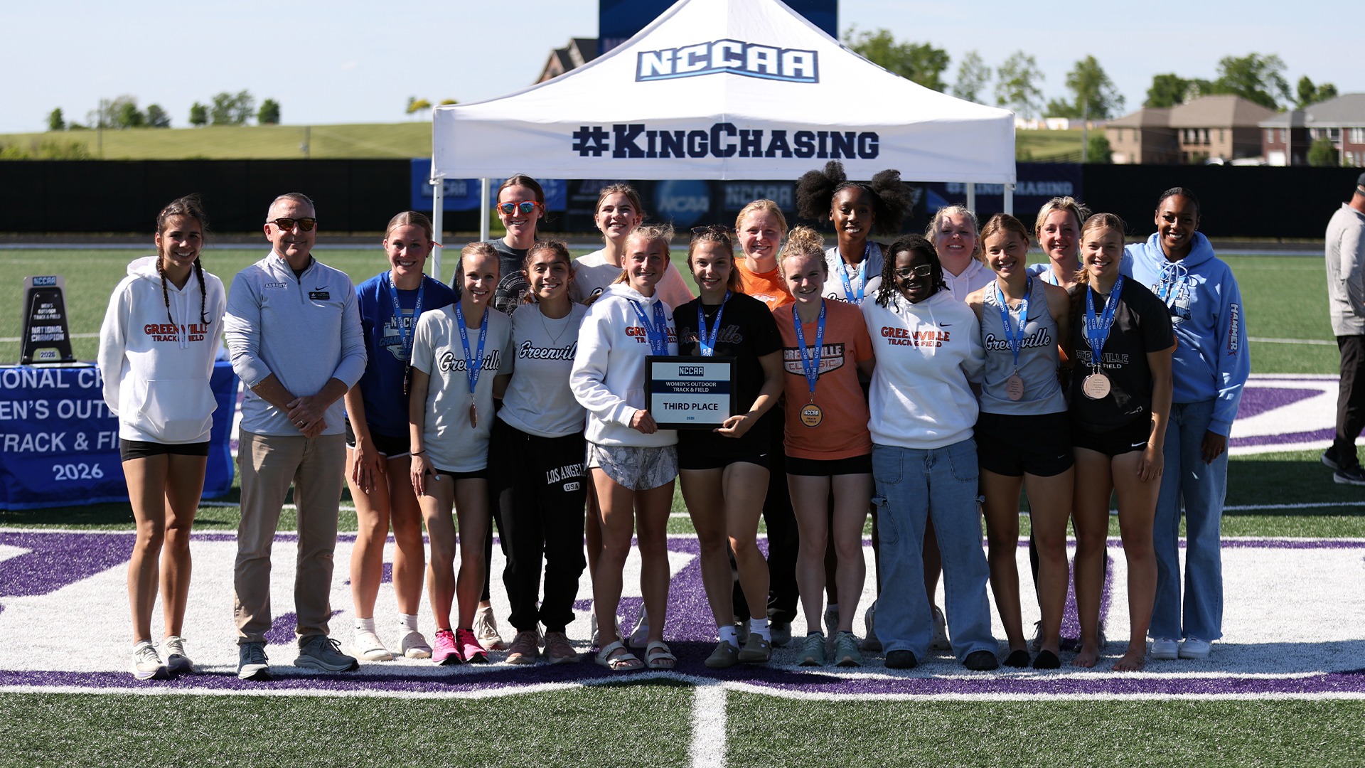 Team picture of women's track after taking third at NCCAAs