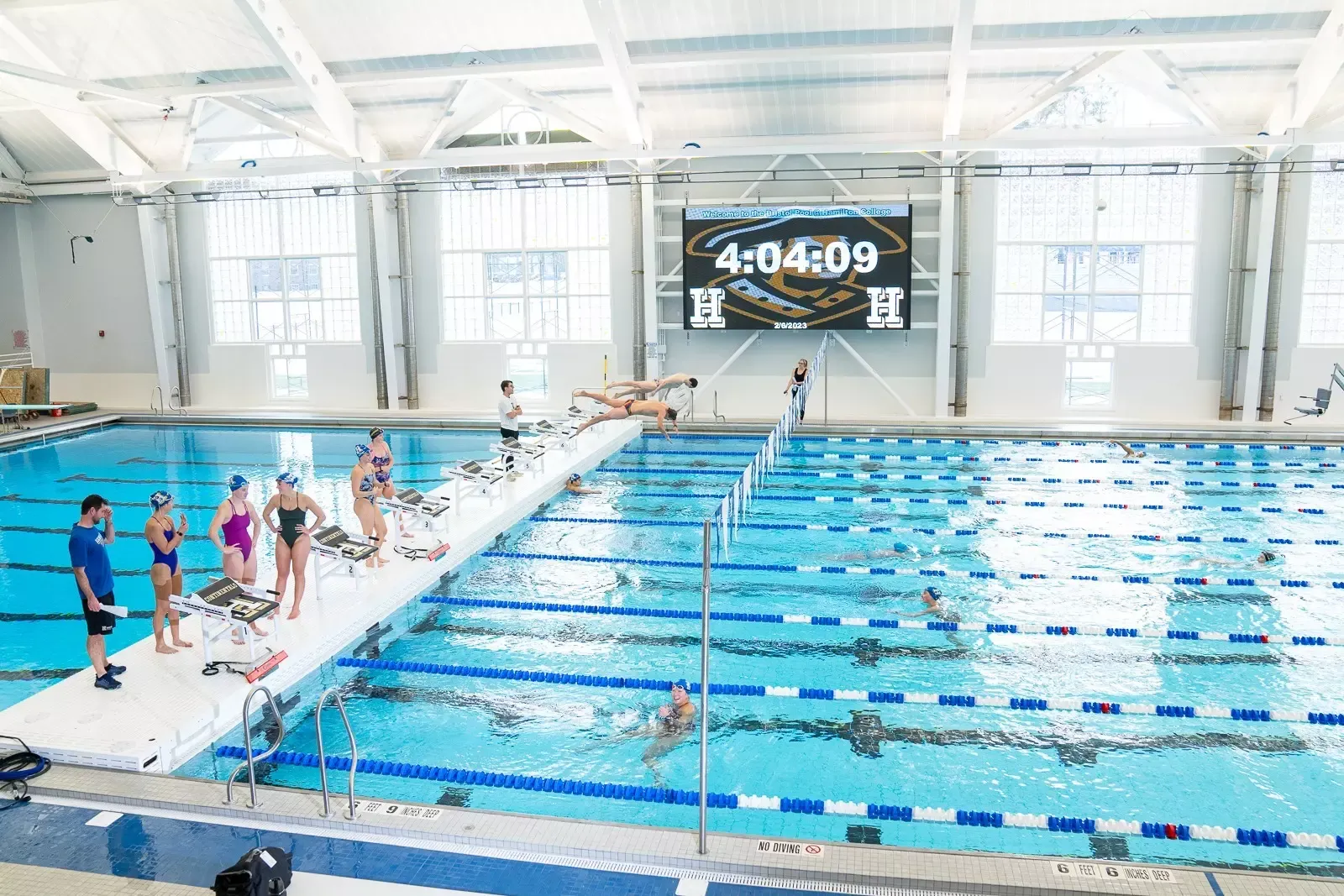 Newly renovated Bristol Pool during swim practice in February 2023