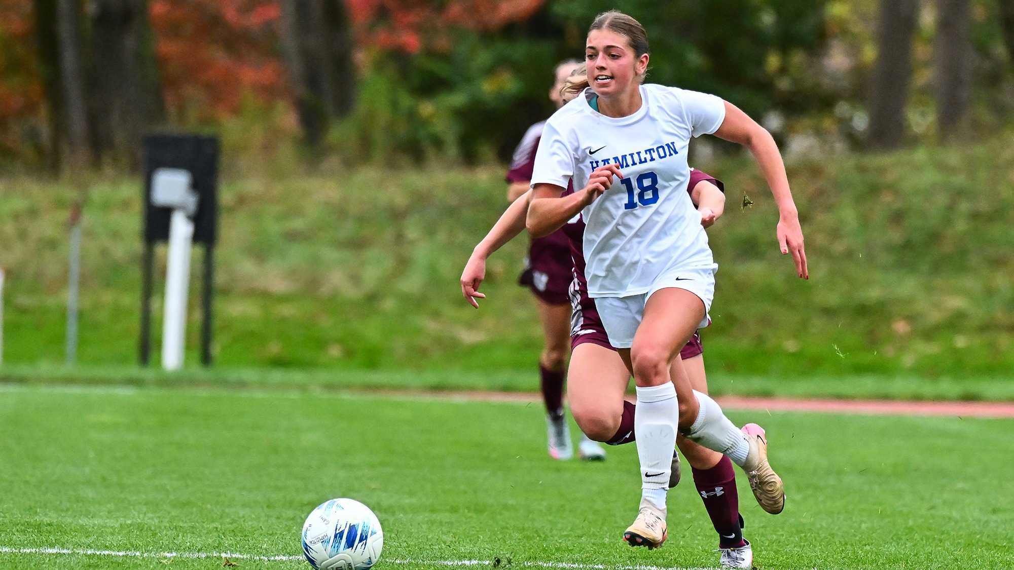 Haley Cramer tracks down the soccer ball near midfield against Union in October 2025
