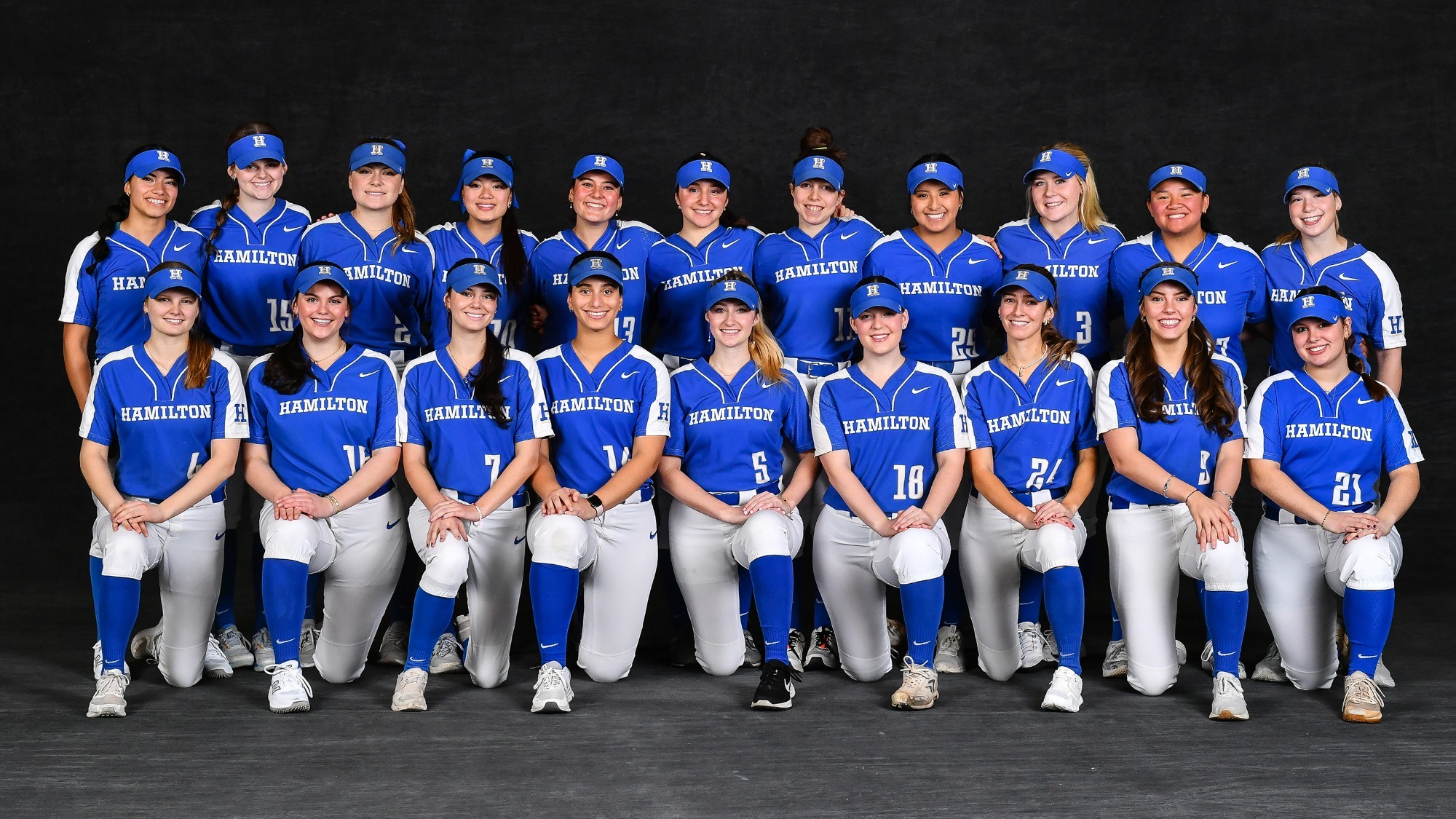 Softball team photo taken during spring sport media days in February 2025