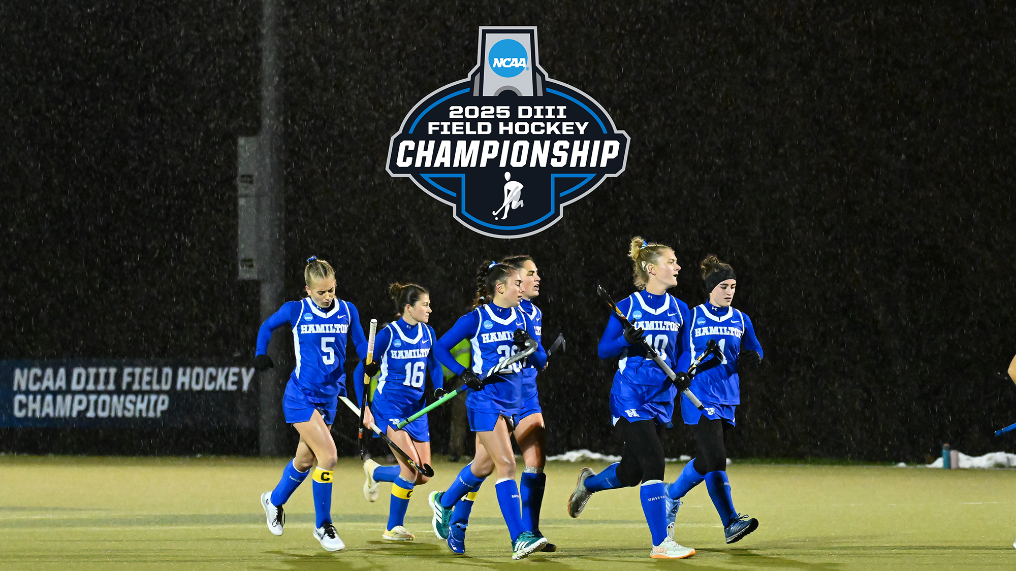 Field Hockey players take the field at the start of overtime in the NCAA championship first round against SUNY Geneseo