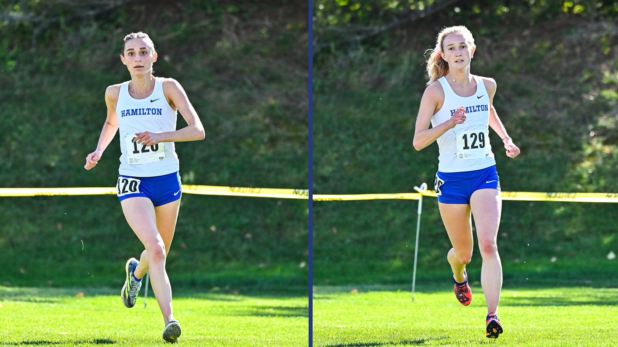 Action photos of all-region Women's Cross Country athletes Taylor Harris and Emily Pogozelski