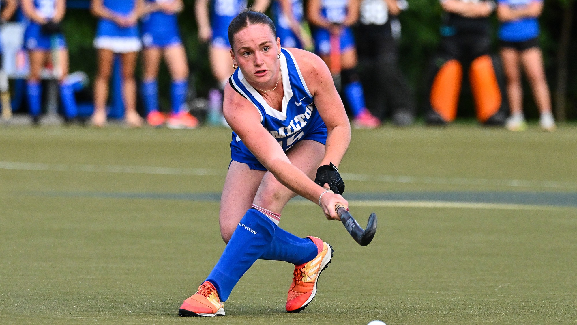 Isabelle Nahon sends the ball up the field on a restart against St. Lawrence in September 2025