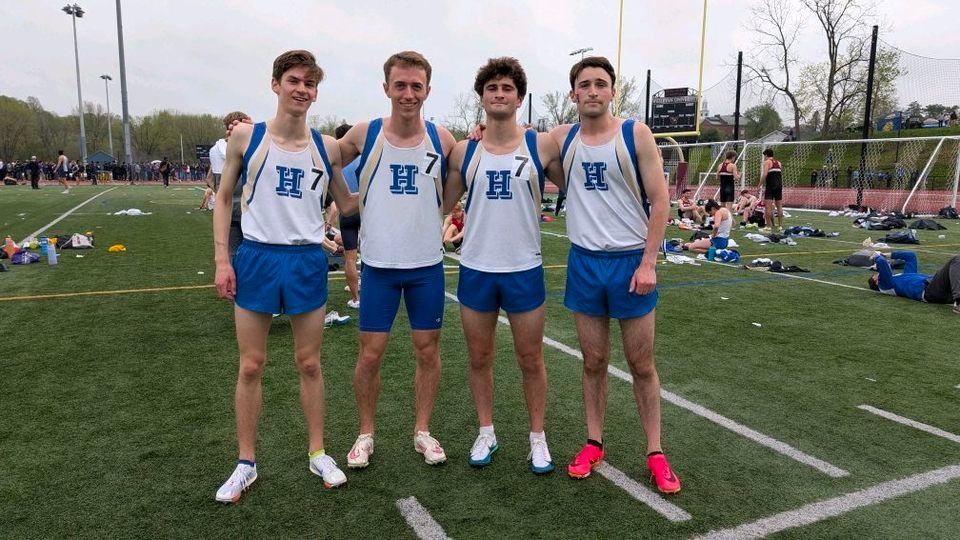 The team record-breaking 4x800-meter relay at the NESCAC Championships at Wesleyan in April 2025