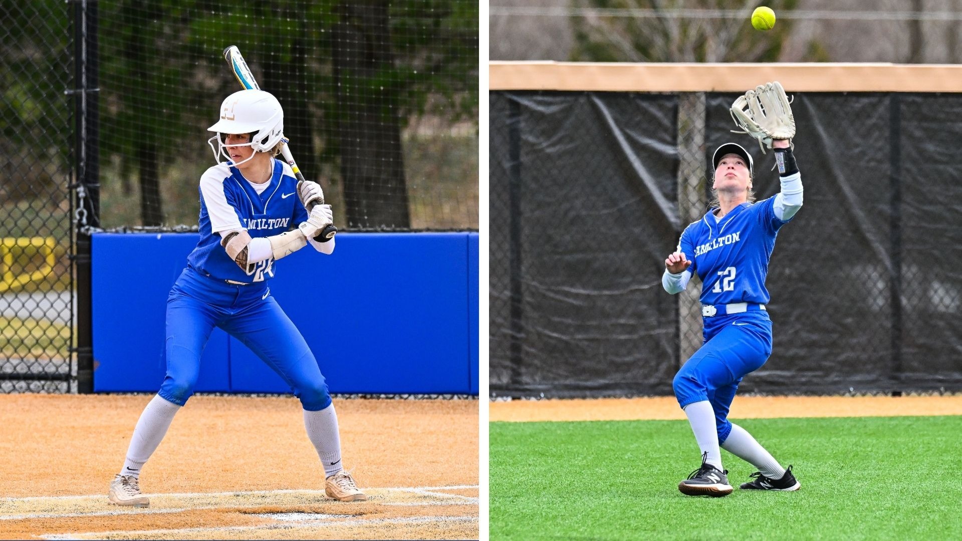 Action photos of 2025 all-region softball players Emma Tansky and Alexis Mayer