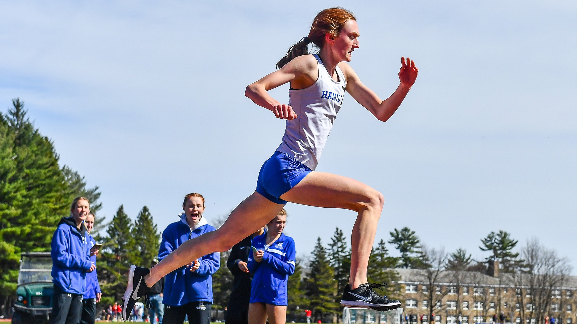 Keira Rogan clears a hurdle in the steeplechase in the 2025 Hamilton Outdoor Invitational