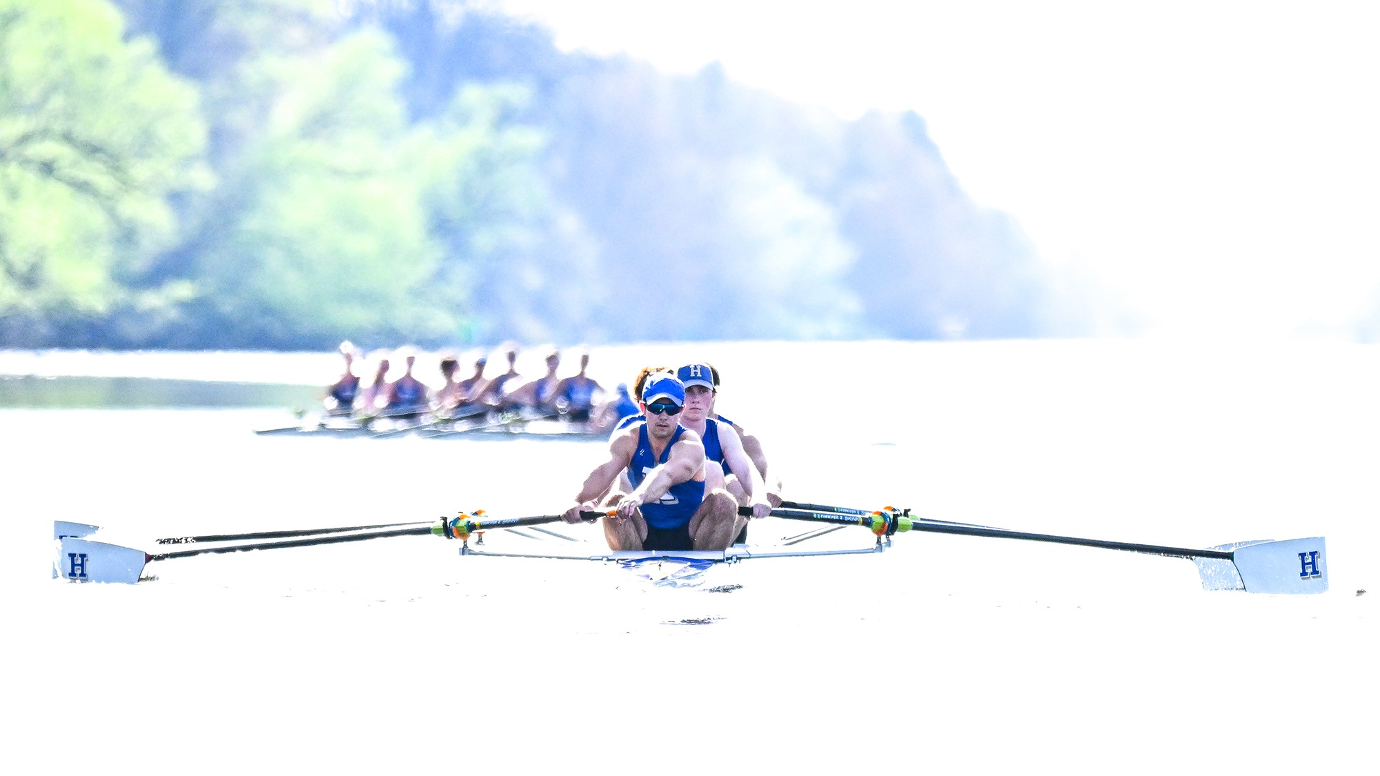 Members of the Men's Rowing team practice on the Erie Canal in April 2025