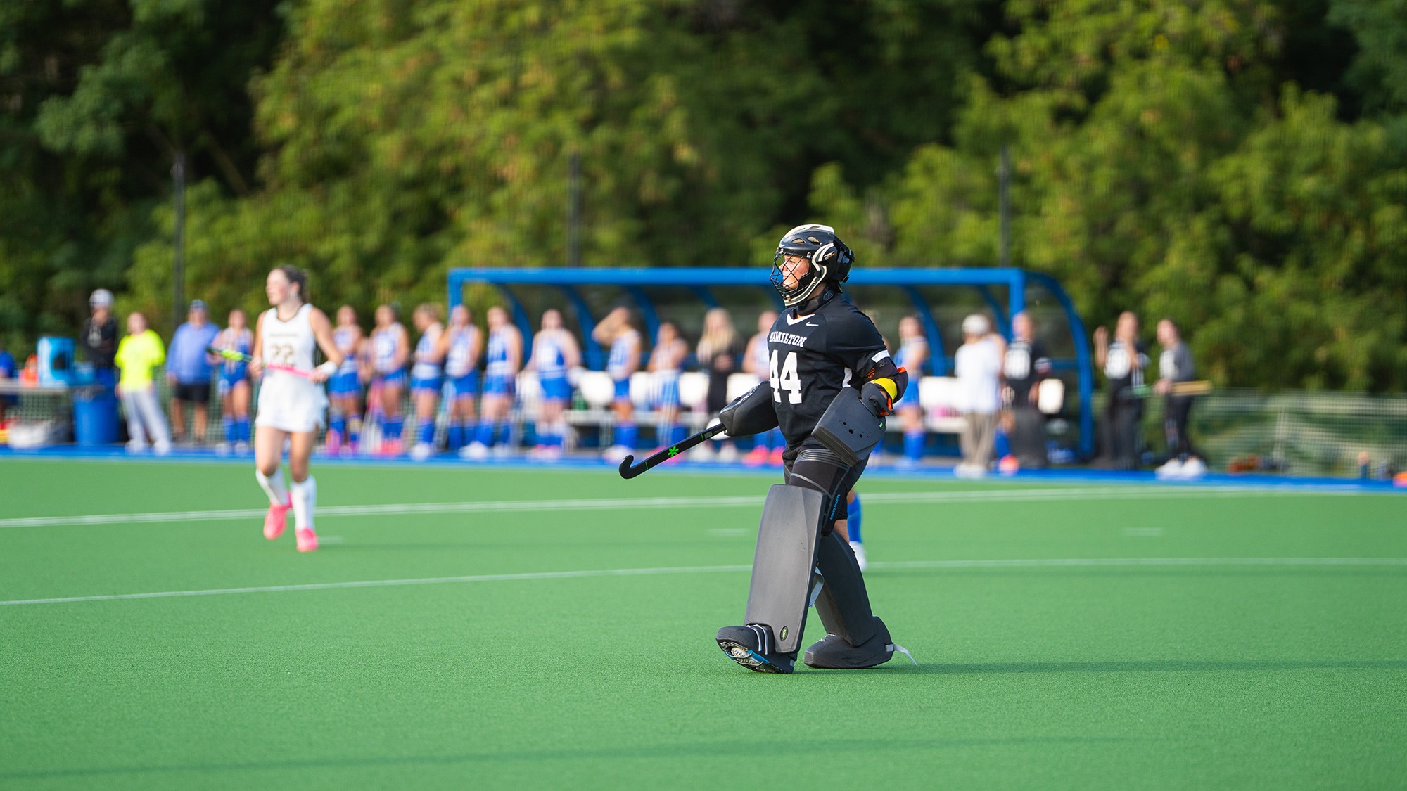Kelly Janssen steps out to the edge of the shooting circle during the Skidmore game