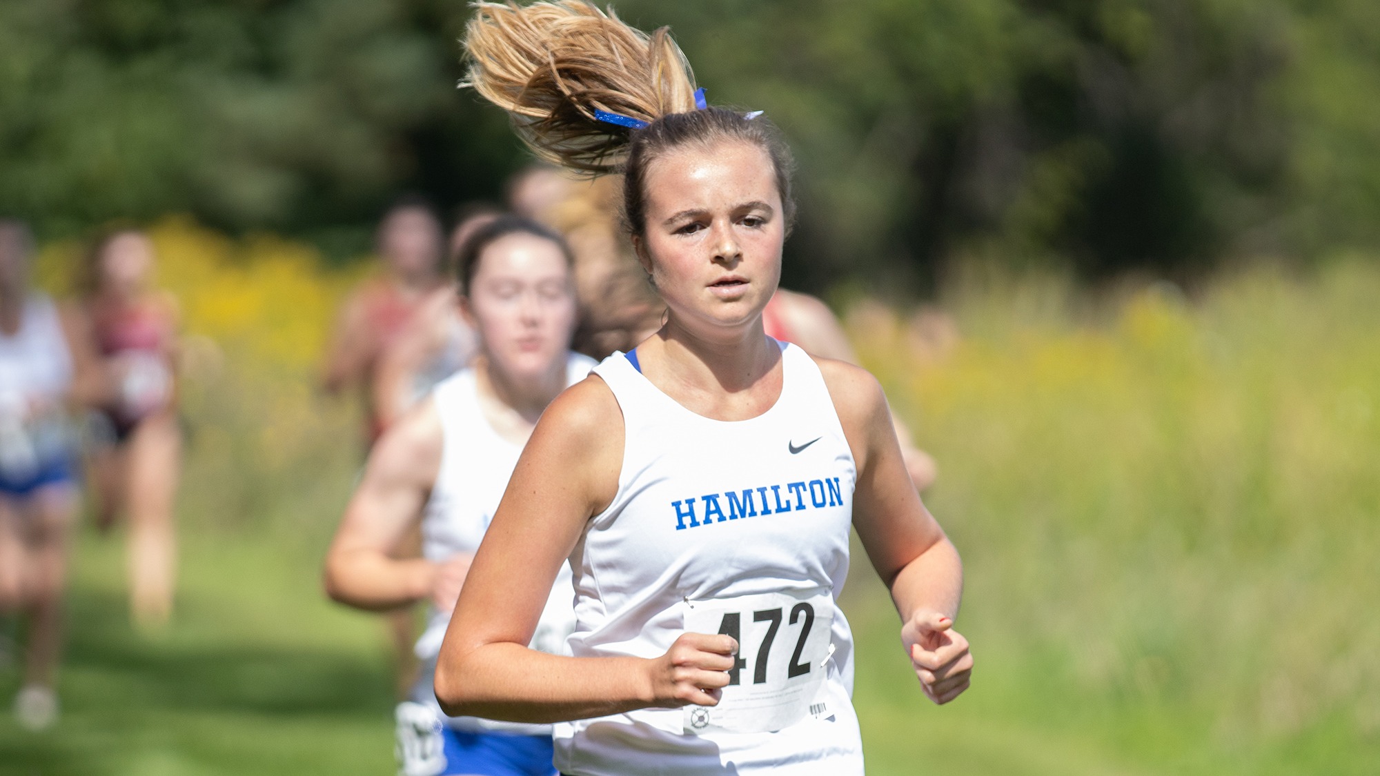 Charlotte Huck is by herself midway through the Hamilton Short Course Cross Country Invitational