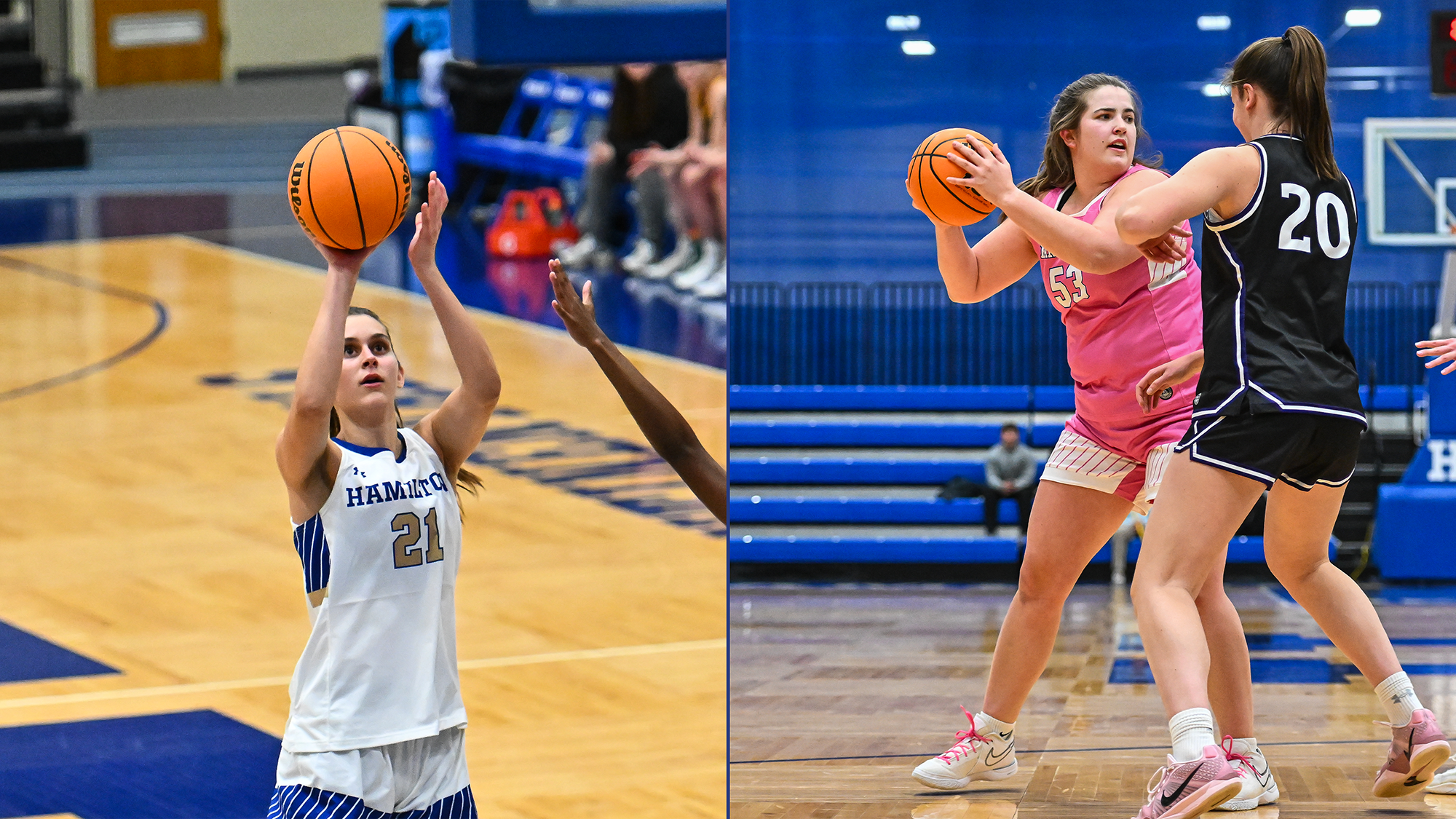 Action photos of Women's Basketball D3hoops.com 2026 all-region players Taylor Lambo and Kendall Harris
