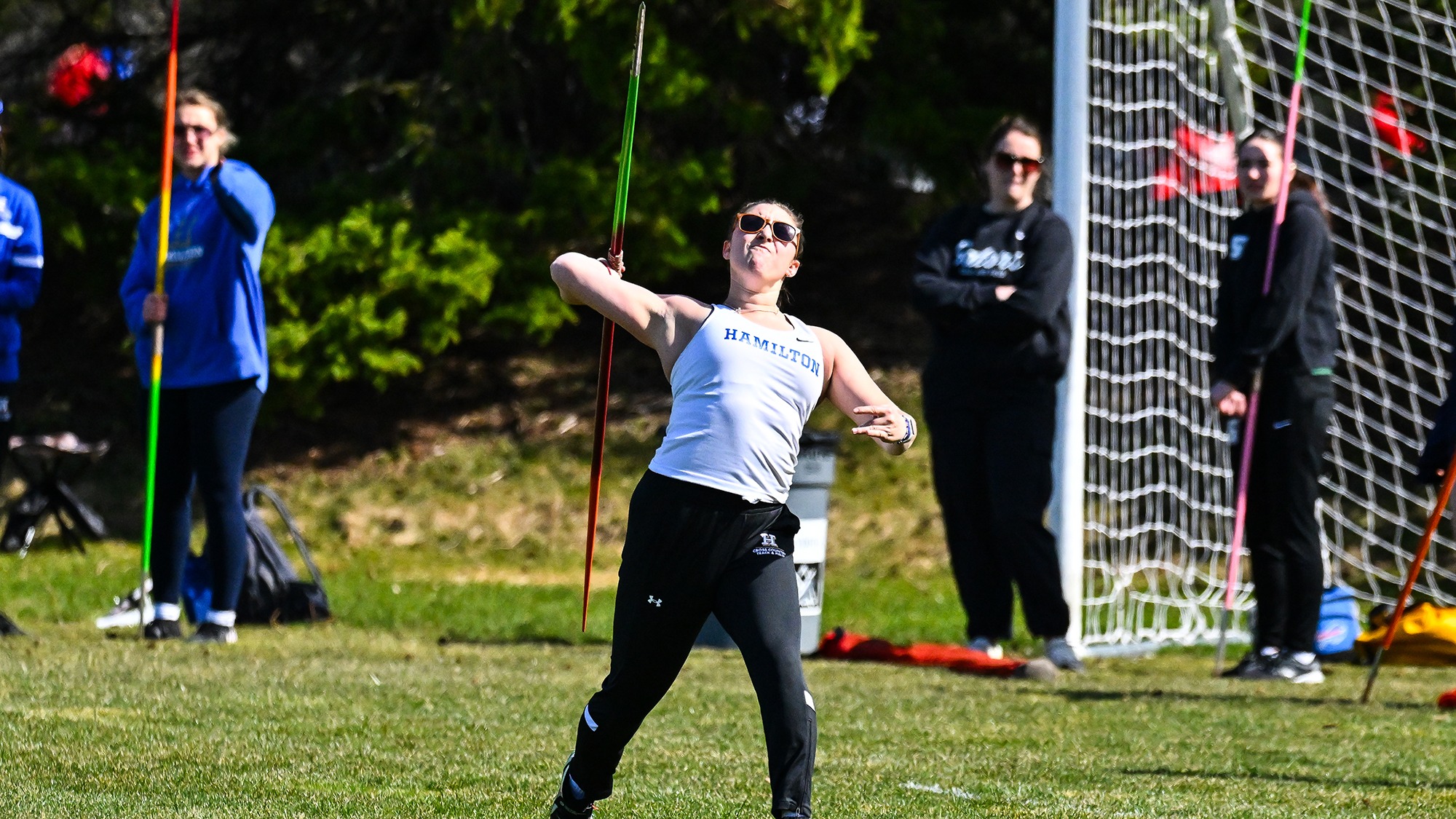 Dana Schwartz throws the javelin during Hamilton's 2025 outdoor track and field meet