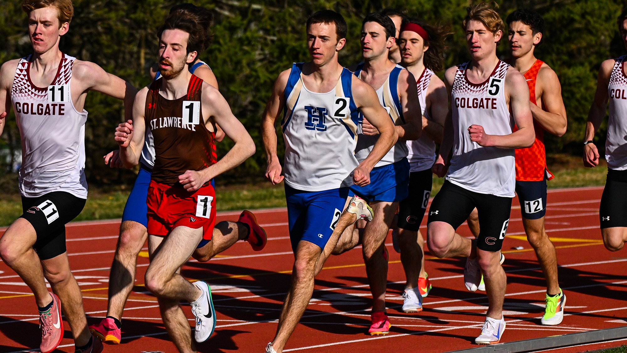 Jack Quinn runs in a pack of athletes in the 800 meters in the 2025 Hamilton Outdoor Invitational
