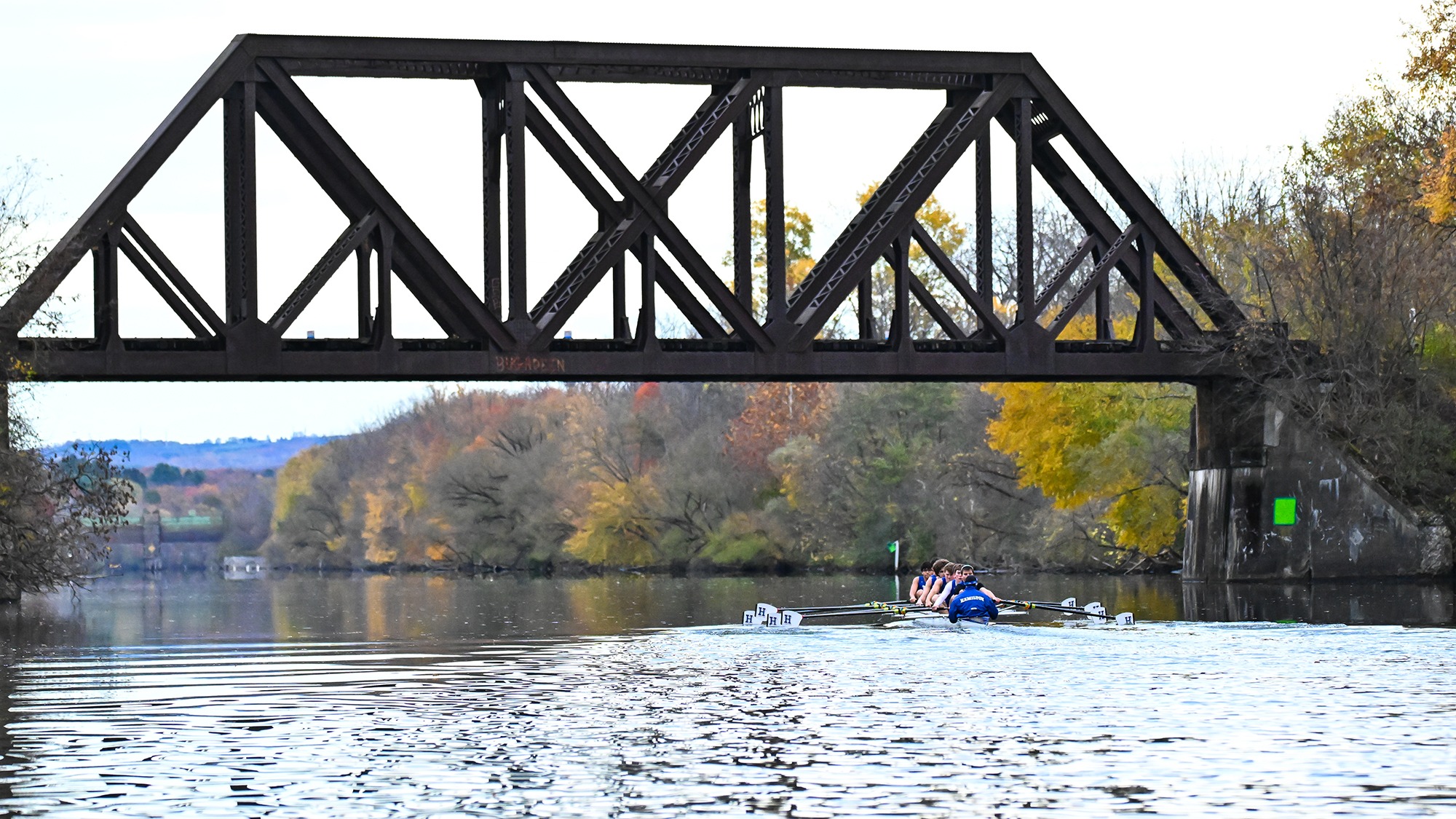 Members of the Men's Rowing team practice on the Erie Canal in October 2025