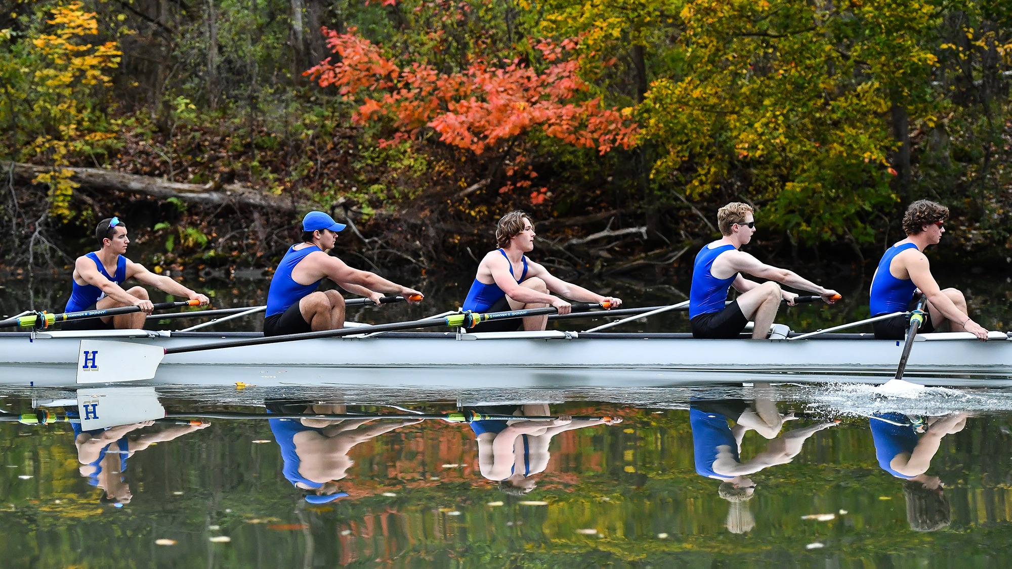 Members of the Men's Rowing team practice on the Erie Canal in October 2025