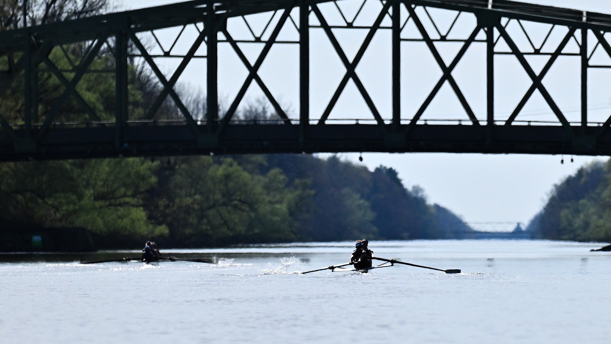 Rowers practice on the Erie Canal in Rome in April 2025