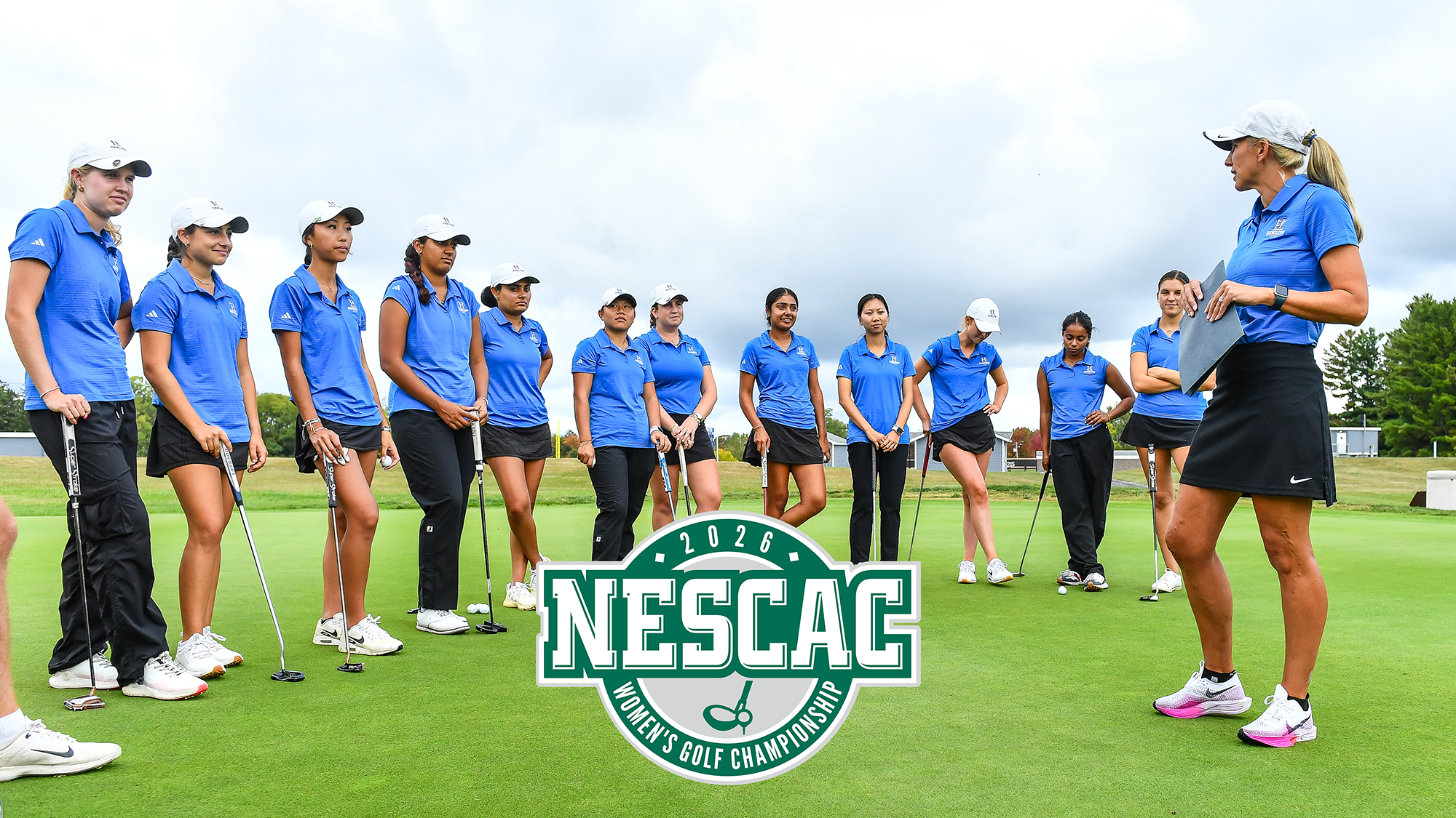Women's Golf team members listen to coach Lauren Cupp before practice in September 2025