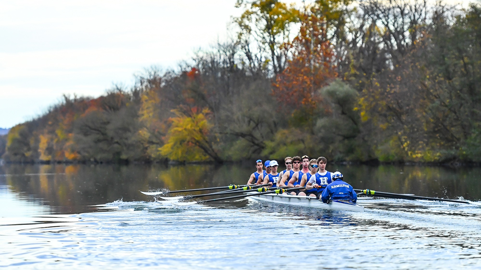 Members of the Men's Rowing team practice on the Erie Canal in October 2025