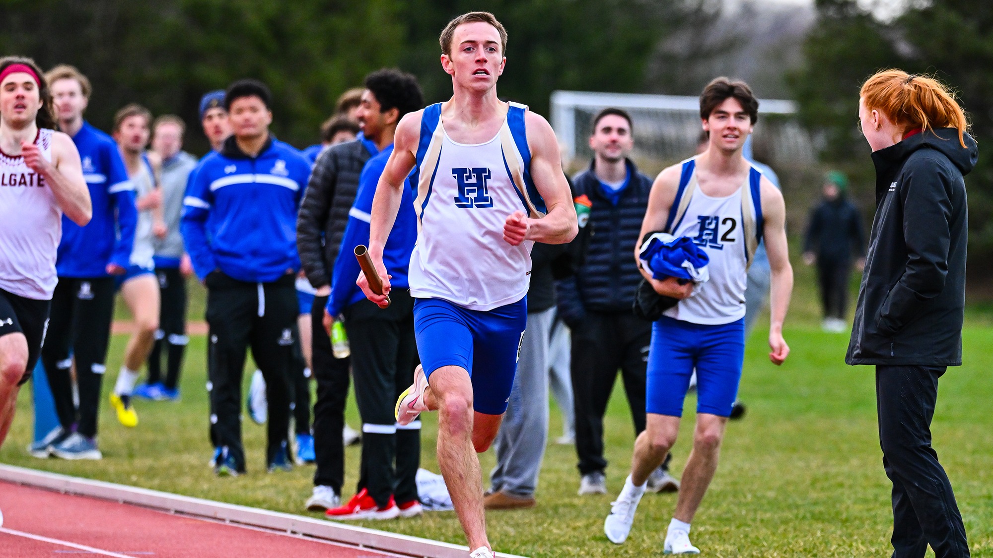Jack Quinn runs his leg of the 4x400 meter relay in the Hamilton Invitational in April 2025