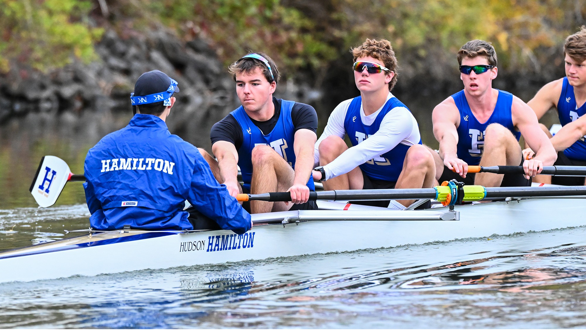 Members of the Men's Rowing team practice on the Erie Canal in October 2025