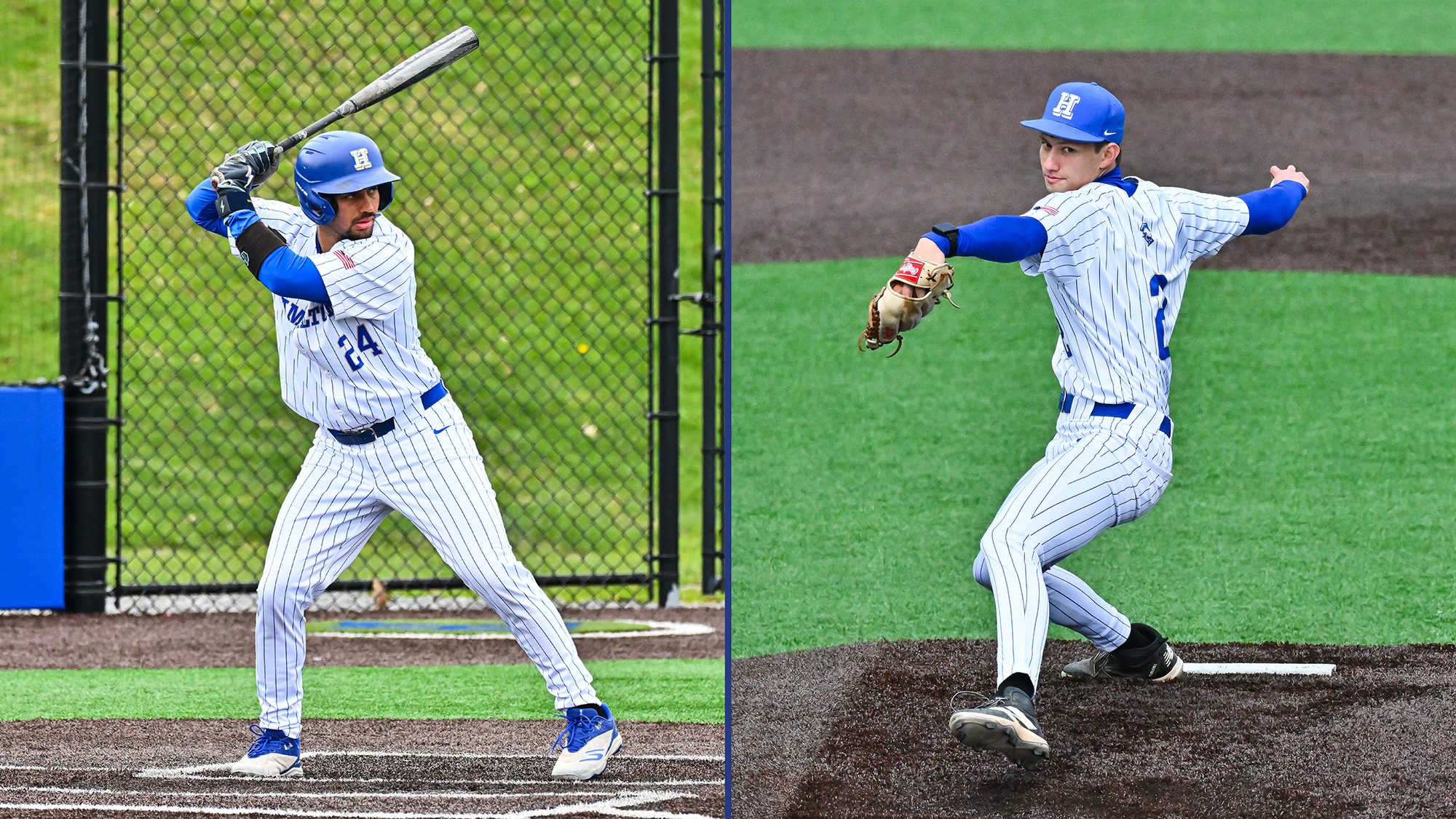 Action photos of Lucas Herman and Mantas Kempinas for the 2026 all-NESCAC Baseball team