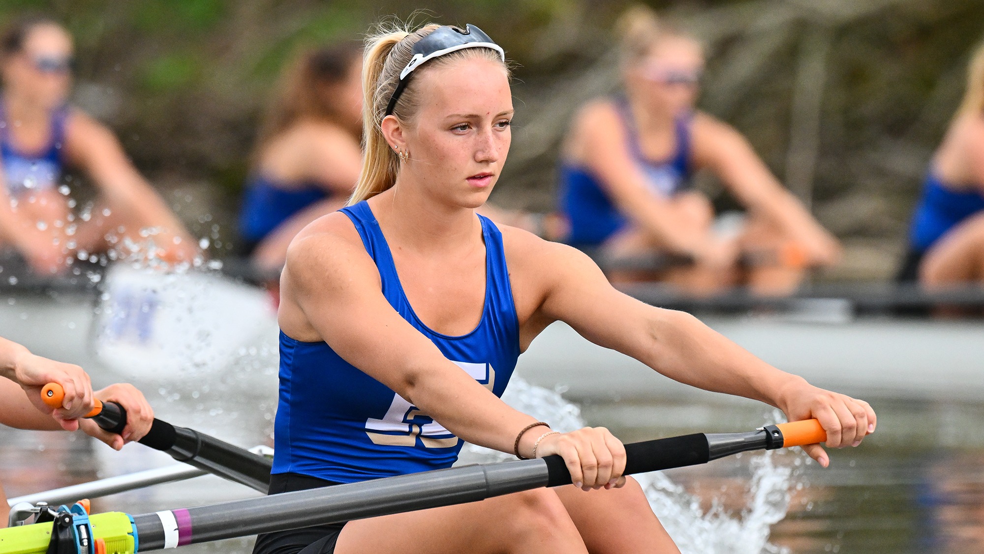 Erin Sweeney rows during women's rowing practice on the Erie Canal in April 2026