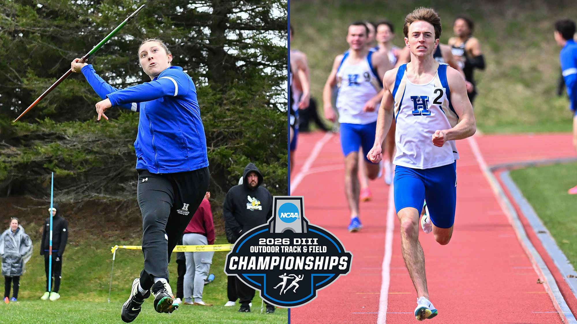 Action shots of NCAA outdoor track and field championships qualifiers Dana Schwartz and Jack Quinn
