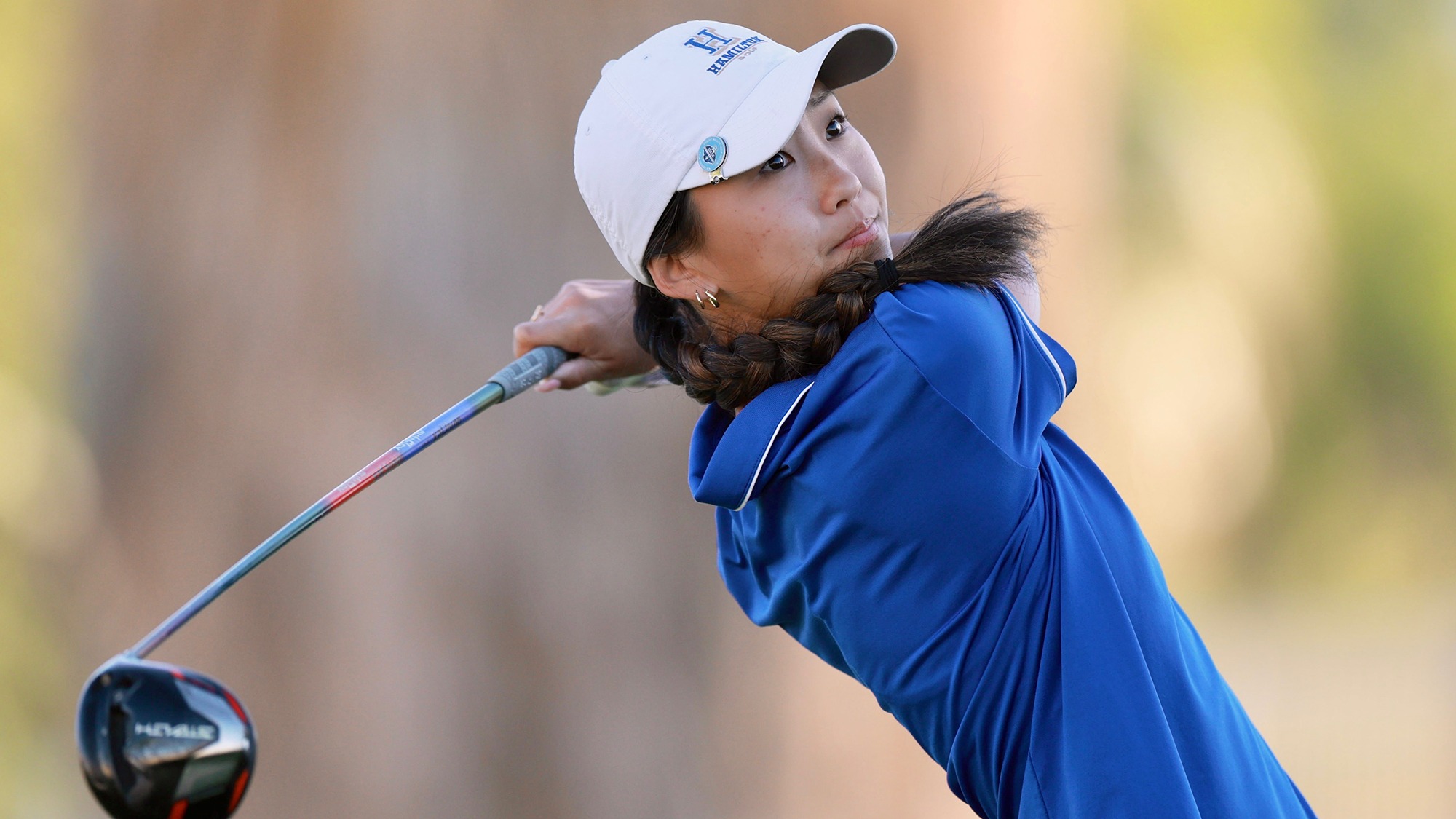 Aubrey Lee watches her tee shot at the 2026 NCAA Women's Golf Championships
