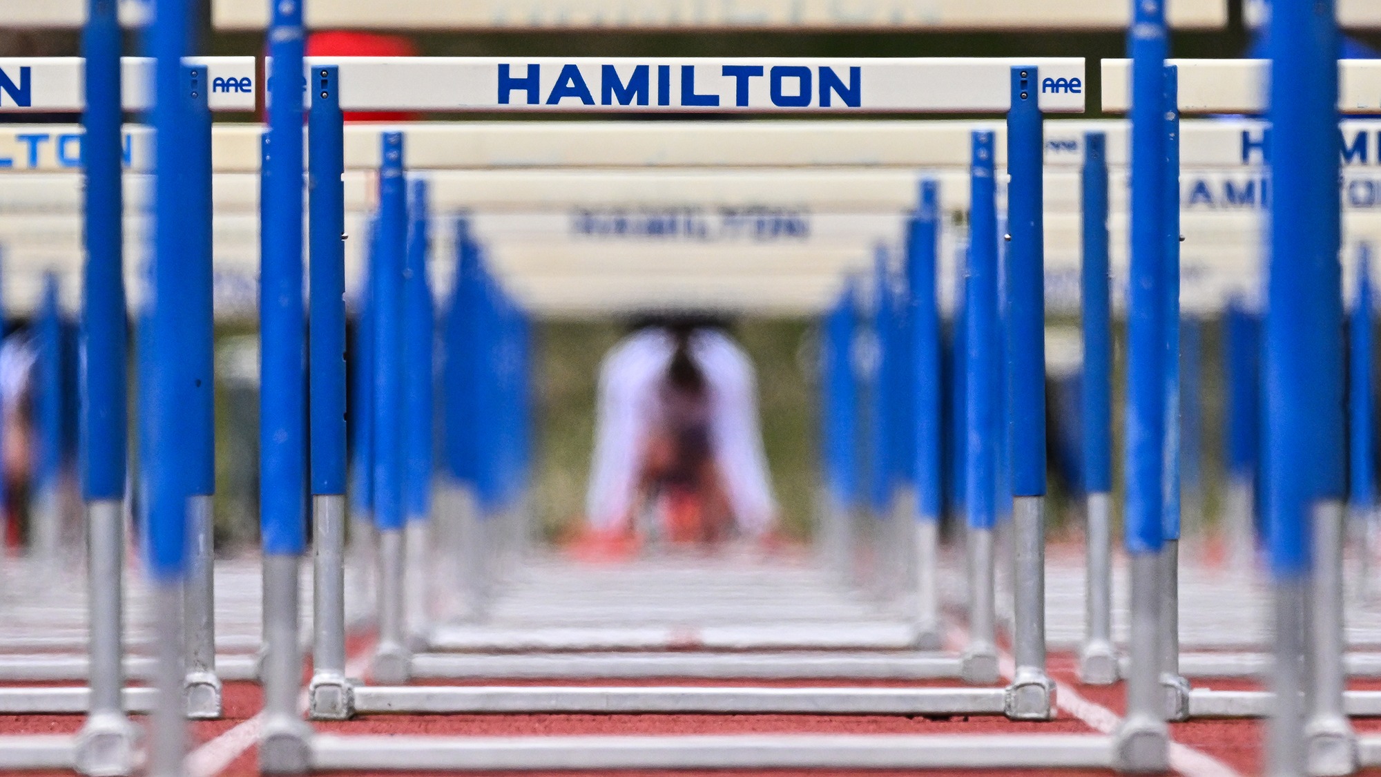 Hurdles sit on Pritchard Track during the 2026 Hamilton Outdoor Track and Field Invitational 