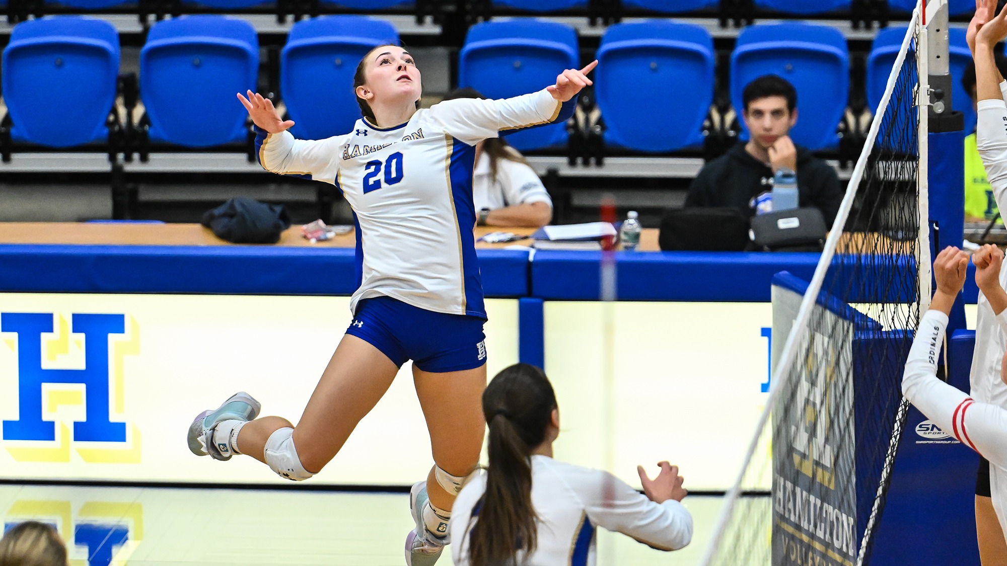 Ayzlinn Trefren leaps high for an attack attempt against Wesleyan