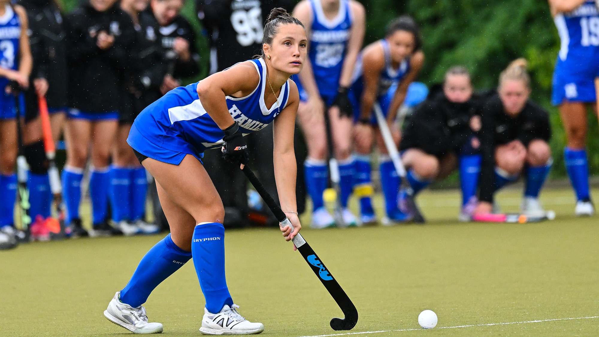 Brighton McMahon waits for her turn in the penalty stroke shootout against Middlebury field hockey