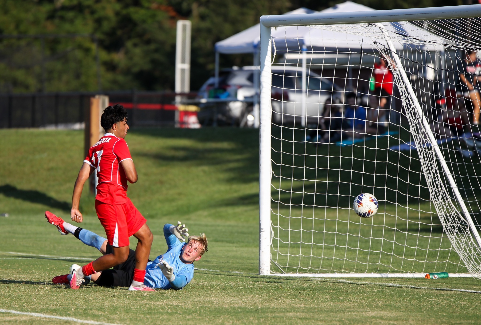 Kunal Chawla finds the back of the net to give the Panthers an early 1-0 lead over Spalding in Hanover’s home opener.