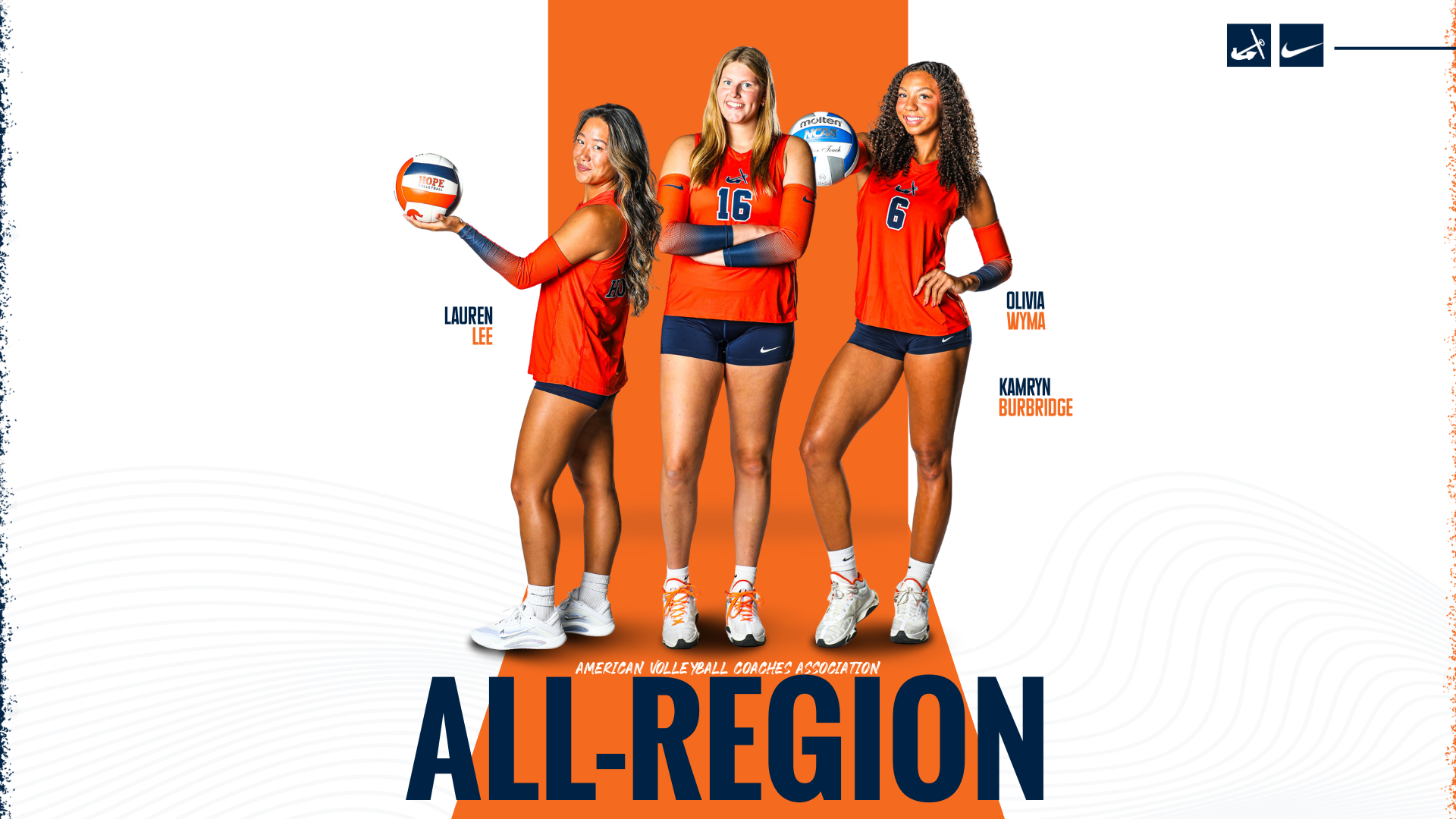 Three Hope volleyball players pose for portraits.