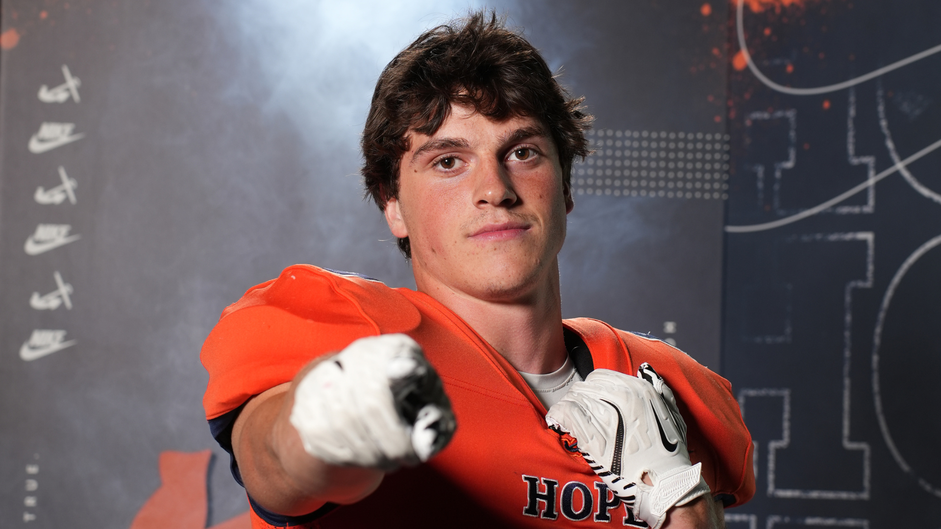 Liam Danitz points toward the camera.