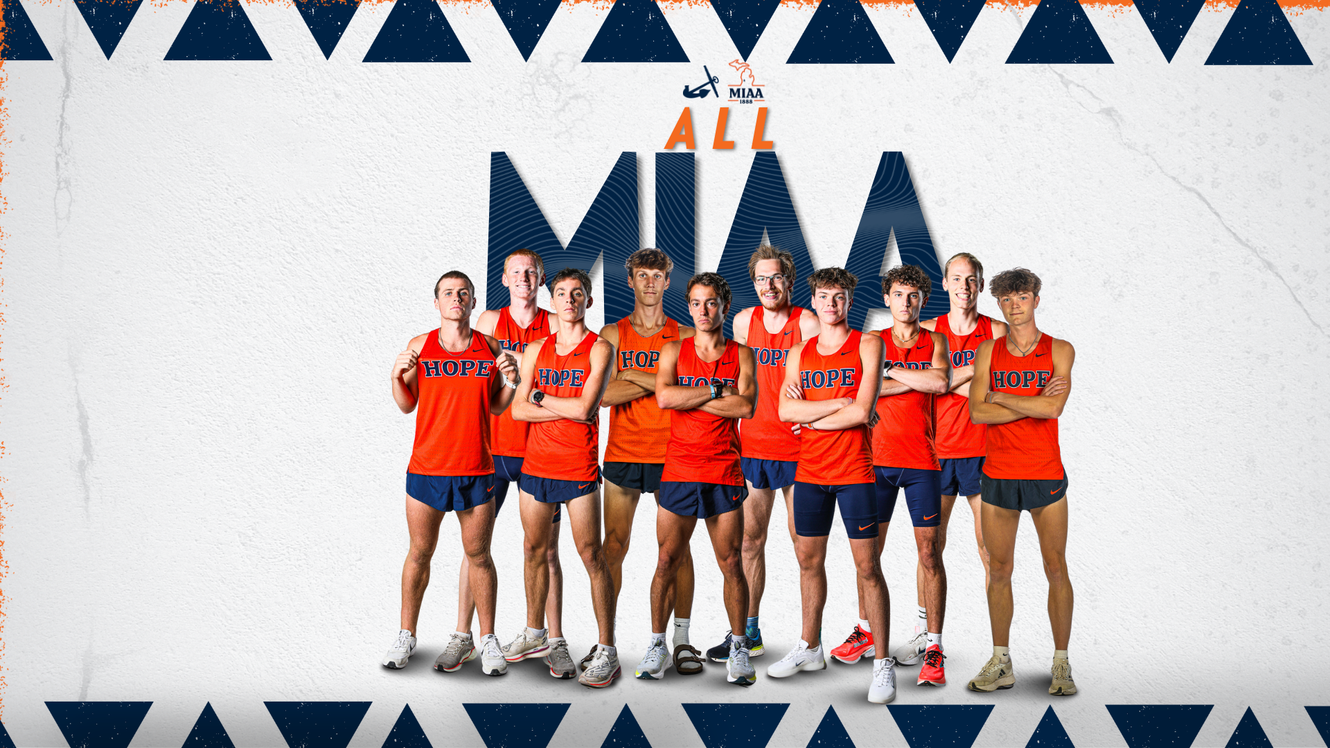 Ten Hope men's runners pose for portraits.